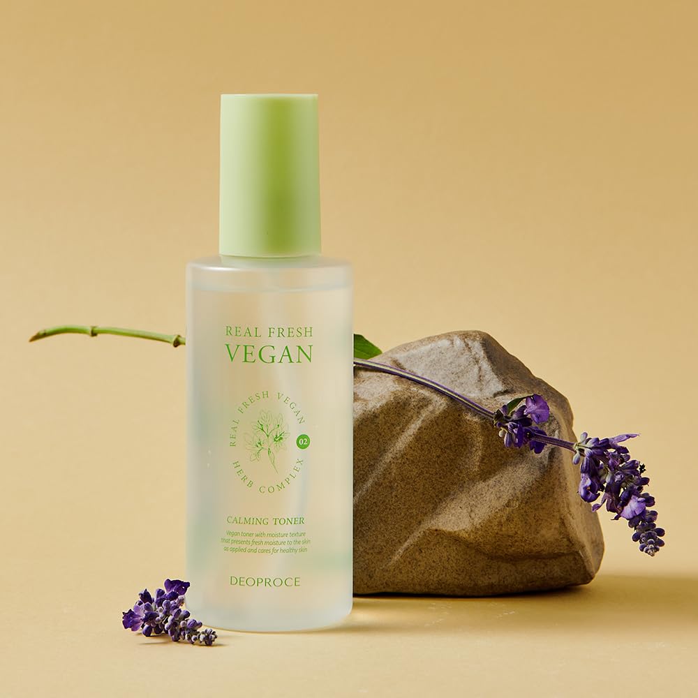 Deoproce Real Fresh Vegan Calming Toner 200ml - Korean Skincare with Rosemary, Jasmine, Chamomile, Sage & Lavender Extracts | Hydrating Facial Toner for Sensitive Skin, Soothing & Calming Irritation | Perfect for Daily Skincare Routine & Post-Cleansing Treatment
