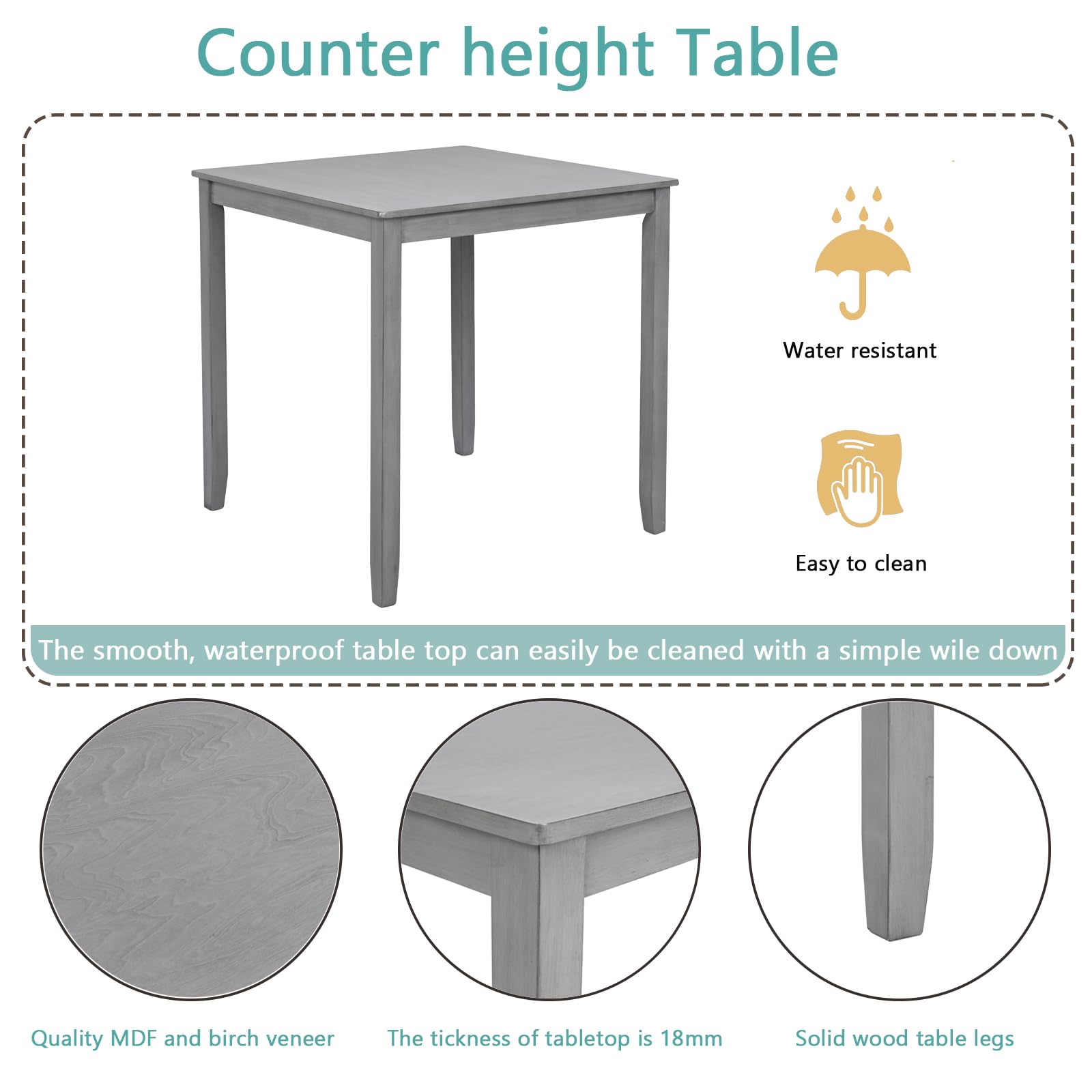 **Merax 5-Piece Counter Height Dining Table Set for 4 - Square Kitchen Table with 4 Linen Upholstered Chairs, Wooden Small Space Dining Set in Gray - Perfect for Apartments, Breakfast Nooks & Cozy Kitchens**