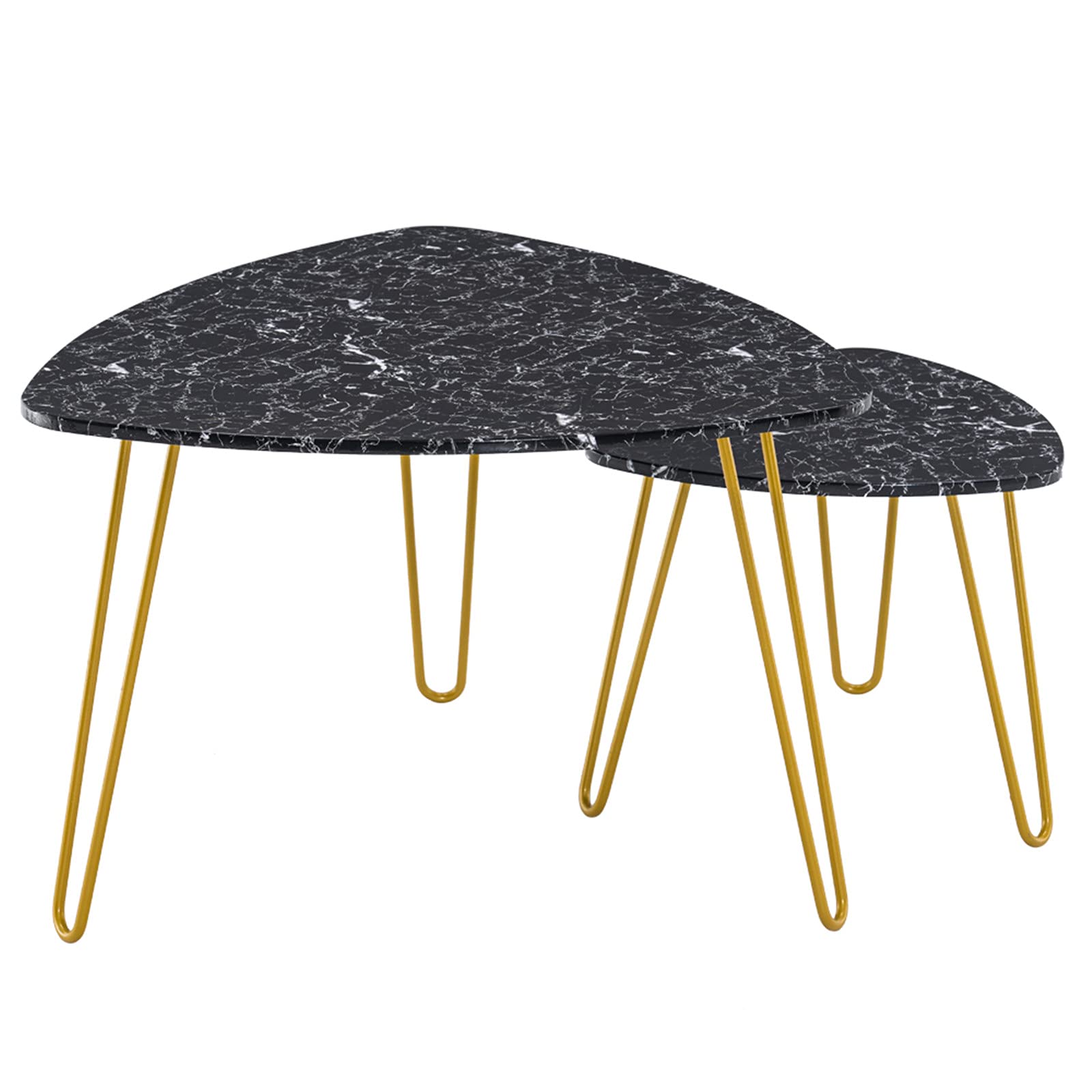 Premium Marble & Iron Coffee Table Set of 2 - 84x83x46cm Modern Side Tables for Living Room, Black | Mushugu GT3-DL | Perfect for Lounge, Office & Home Decor