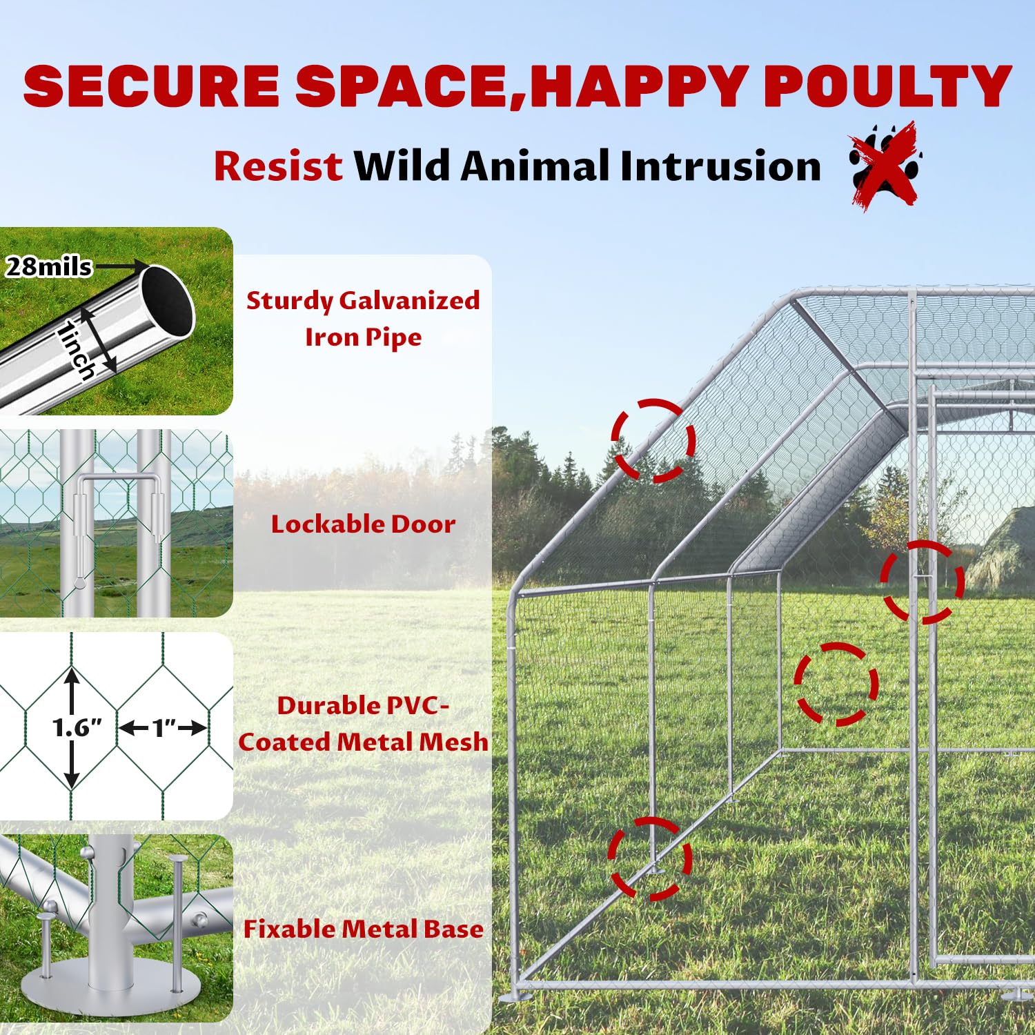 Large Walk-In Metal Chicken Coop for Multiple Chickens - Durable Poultry Cage with Waterproof & UV-Resistant Cover - Backyard Chicken House (19.5'L x 9.8'W x 6.8'H) - Perfect for Raising Hens, Ducks & Small Livestock in Your Garden or Farm