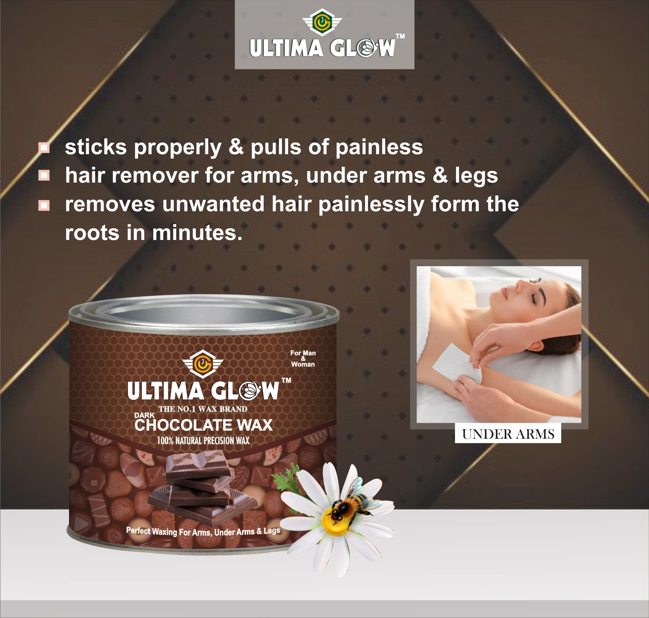 ULTIMA GLOW Dark Chocolate Strip & Stick Wax (600g) - Hair Removal Wax for Women & Men | Arms, Legs, Chest, Back & Full Body | Tan Removal | All Skin Types | At-Home Salon Waxing & Travel-Friendly Hair Removal