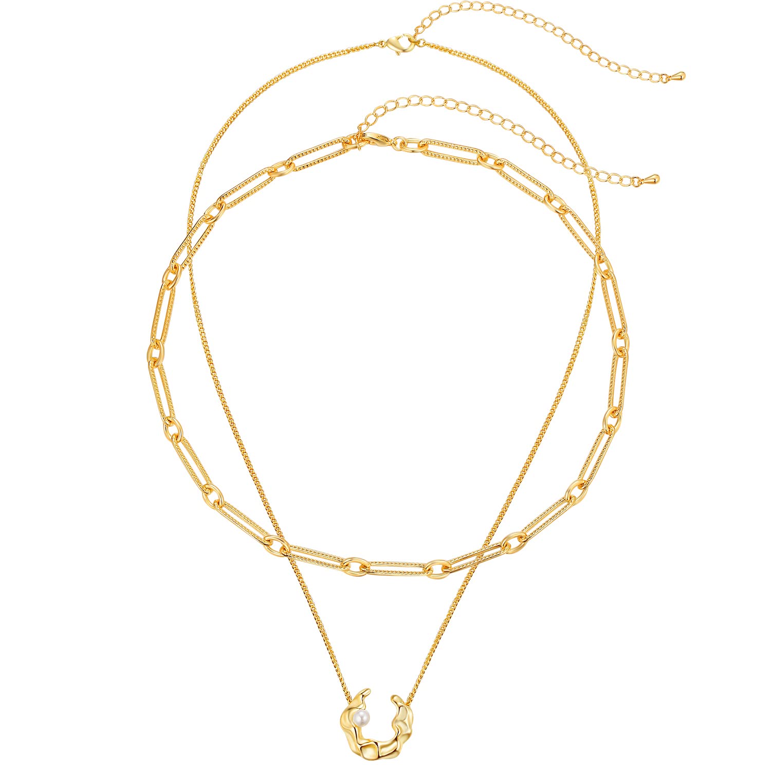 Double Layered Gold Moon Necklace for Women & Men - Elegant Rough Gold Choker with Pearl Accents - Perfect for EID Festival, Gift Giving & Everyday Boho Jewelry