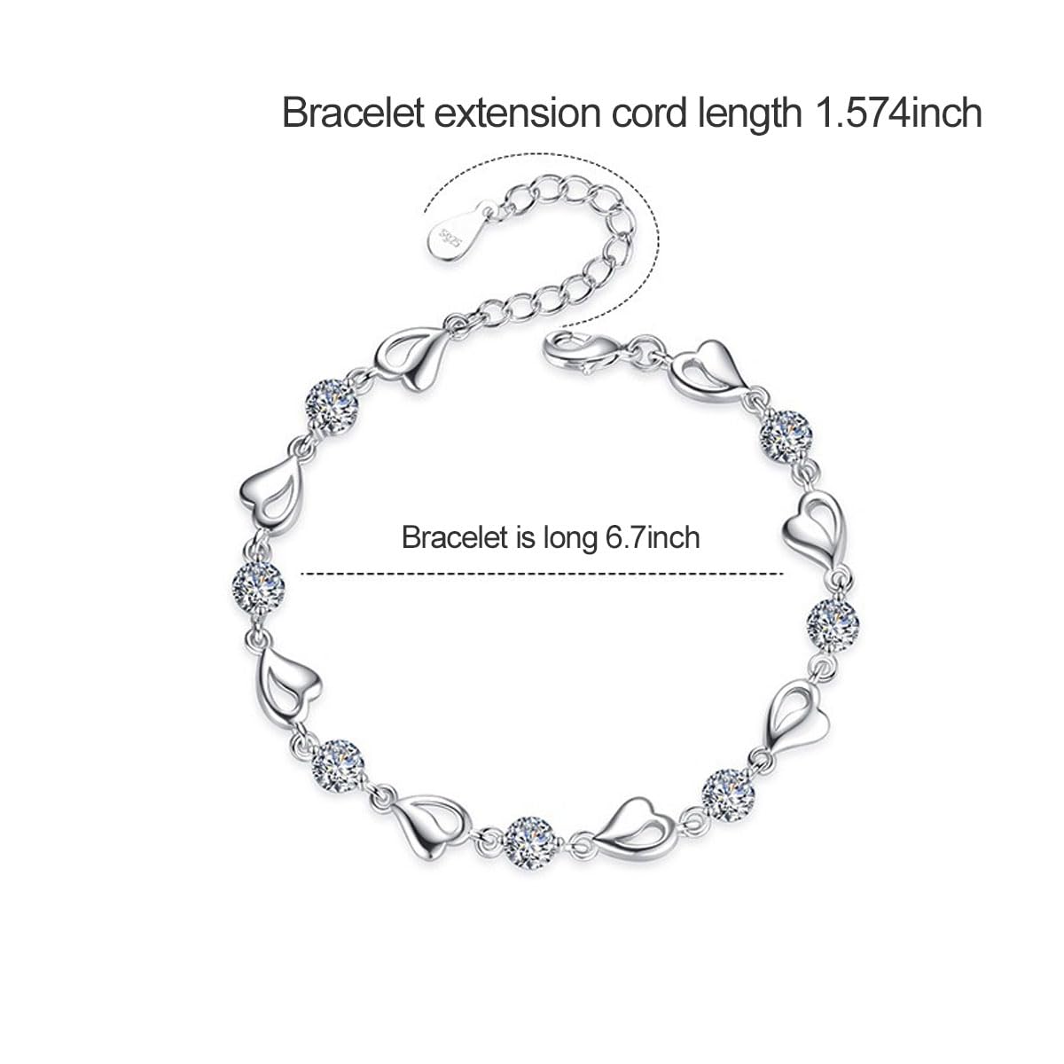 TQmate 925 Sterling Silver Heart Bracelet for Women - Adjustable Diamond Friendship Bracelet for Girls, Birthday Gift for Her, Perfect for Valentine's Day & Anniversary