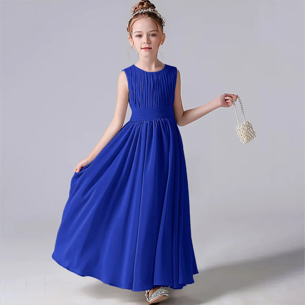 Elegant Pleated Flower Girl Dress with Sash - Kids Wedding Gown, Party Dress, Pageant Outfit for Special Occasions & Formal Events