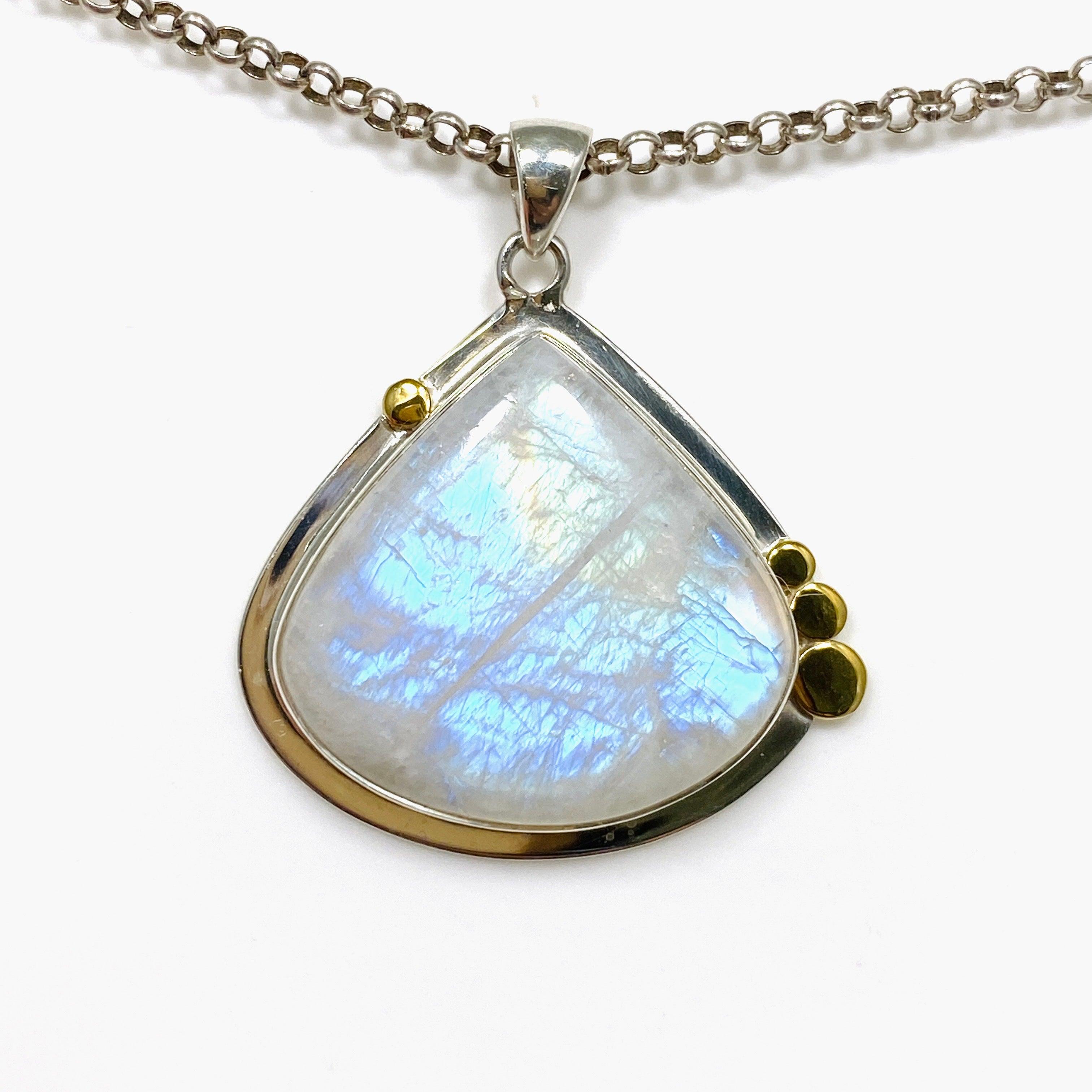 Moonstone Teardrop Pendant Necklace with Brass Detailing - KPGJ4250 | Elegant Boho Jewelry for Women, Perfect for Weddings & Special Occasions