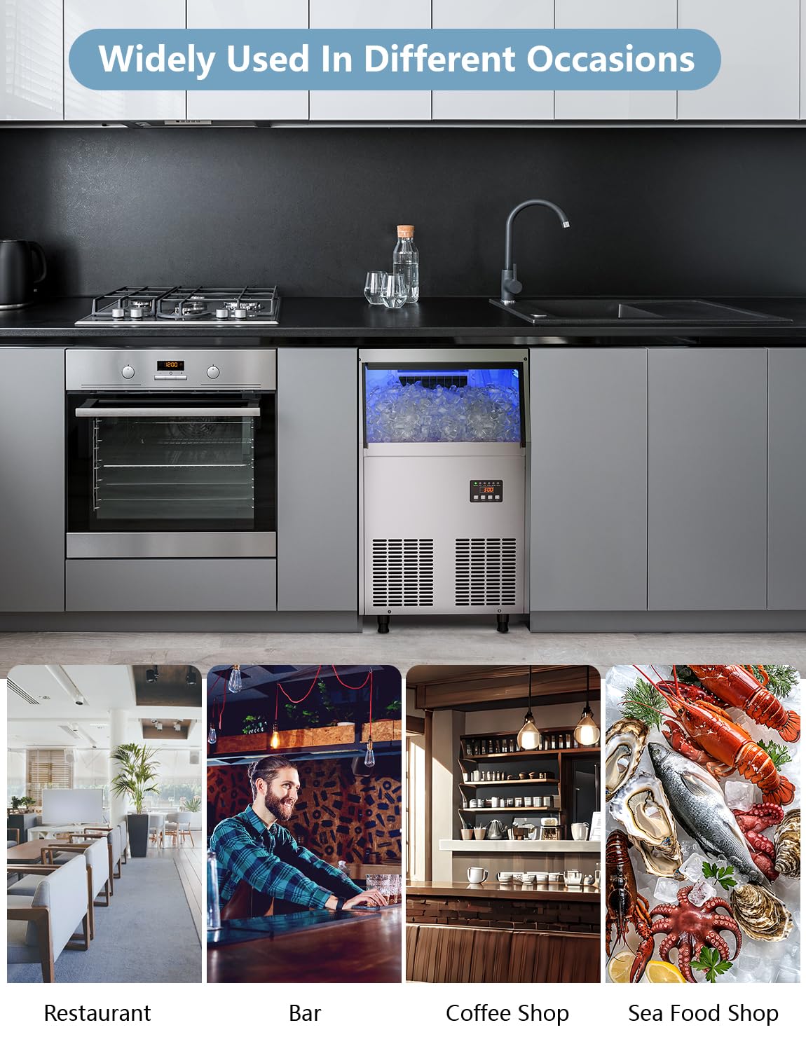 Coolski 200LBS/24H Commercial Under Counter Ice Maker with 35LBS Storage - Stainless Steel Freestanding Ice Machine for Restaurants, Bars, Offices & Home Use | Perfect for Parties, Outdoor Events & Daily Hospitality Needs