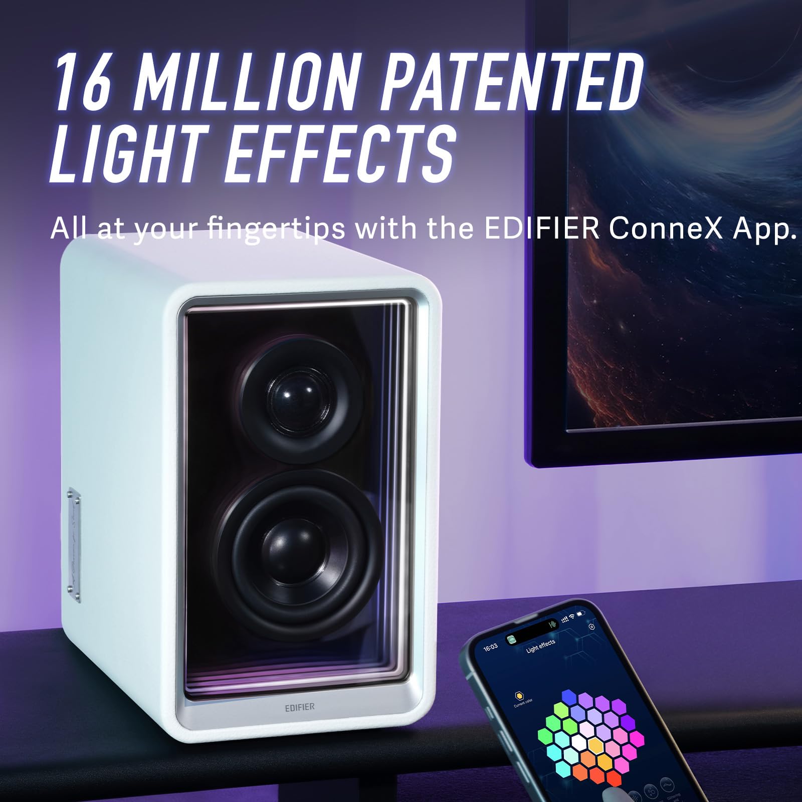 Edifier QR65 Active Monitor Speaker with 65W GaN Fast Charger - 70W RMS Bluetooth Computer Speakers, Hi-Res 24bit Wireless Audio, Subwoofer Out & RGB Light Effects (White) - Perfect for Home Studio, Gaming & Music Listening