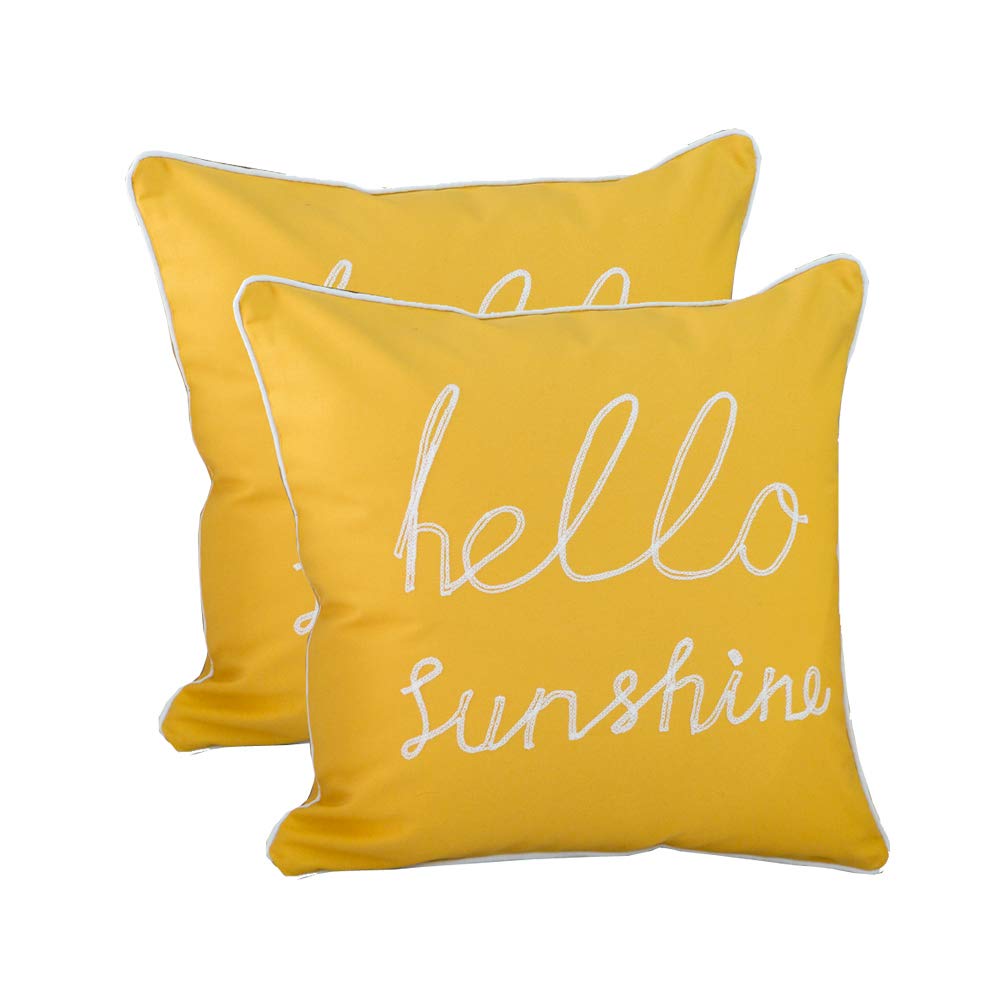 YIcabinet Yellow Hello Sunshine Decorative Pillow Covers 16x16 Inch - 2 Pack Square Throw Pillow Cases for Sofa, Bedroom, Car & Outdoor Decor - Soft & Stylish Home Accents