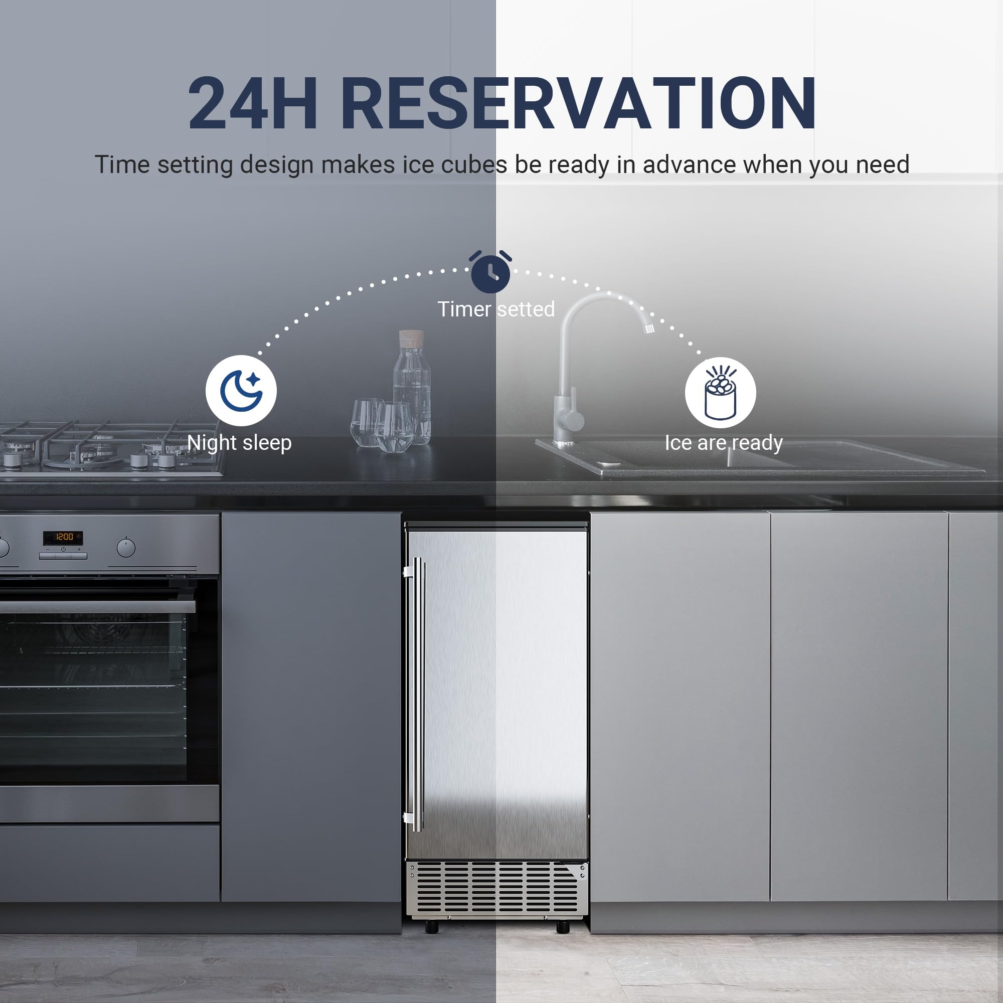 Stainless Steel Commercial Under Counter Ice Maker Machine - 80Lbs/Day Capacity, 24Lbs Storage, Auto-Cleaning, 24H Timer - Freestanding Ice Maker for Home, Office, Restaurant & Bar Use