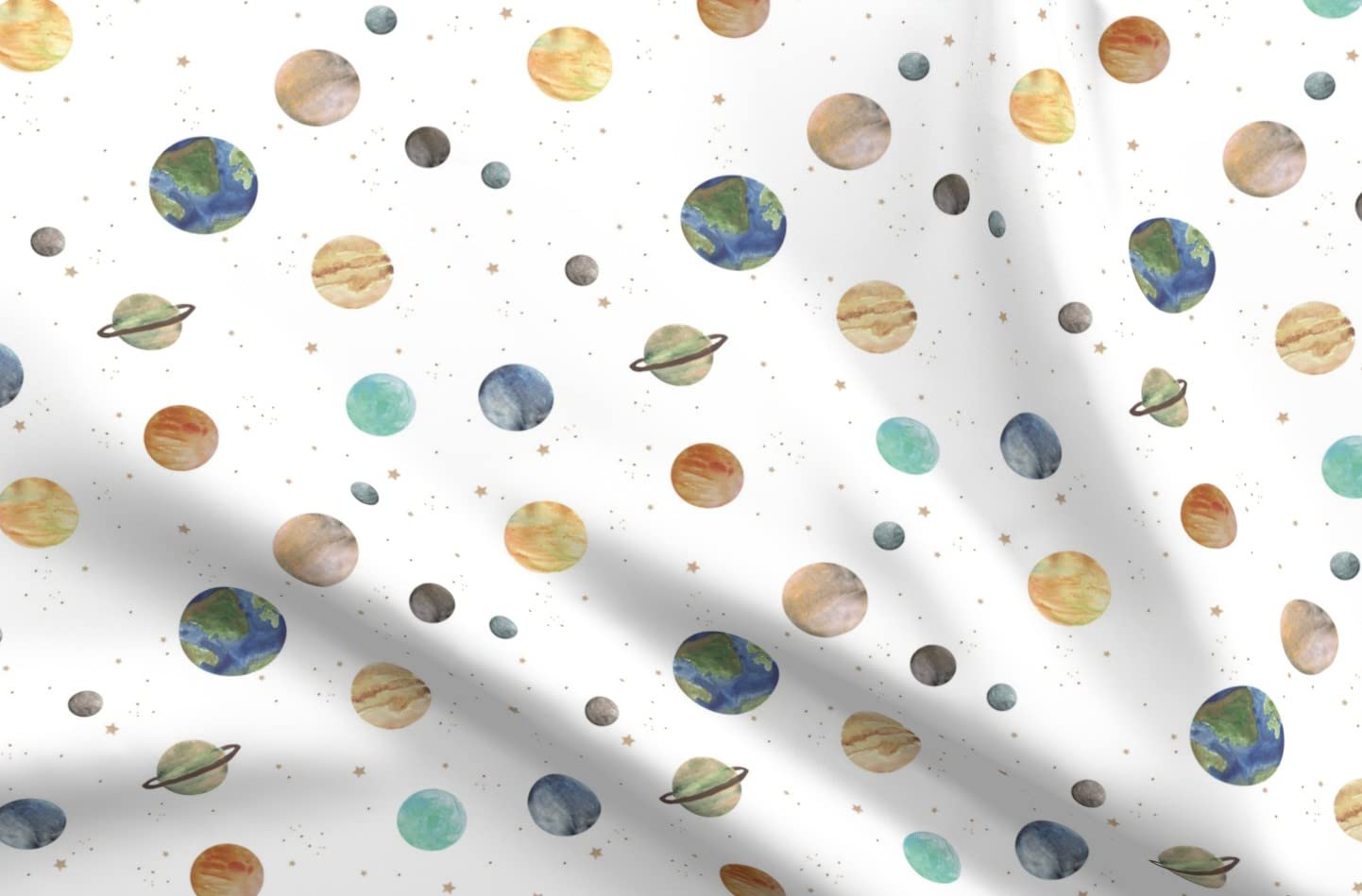 Solar System Printed Chiffon Fabric by The Yard - Space Nursery Theme with Planets & Stars - Perfect for Sewing Dresses, Fashion Apparel & Home Decor | Astronomy-Themed DIY Projects, Kids Room Curtains & Decorative Pillows