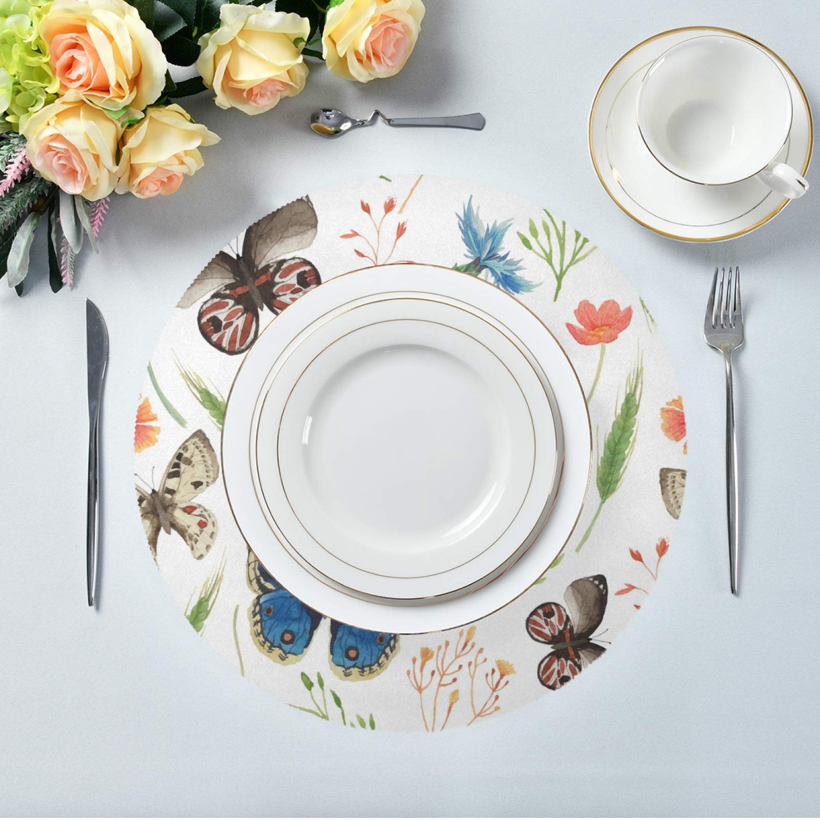 ALAZA Spring Butterfly Round Placemats Set of 4 - Non-Slip Dining Table Mats for Home Kitchen, Easter & Holiday Decor - Perfect for Dinner Parties, Brunch, and Special Occasions