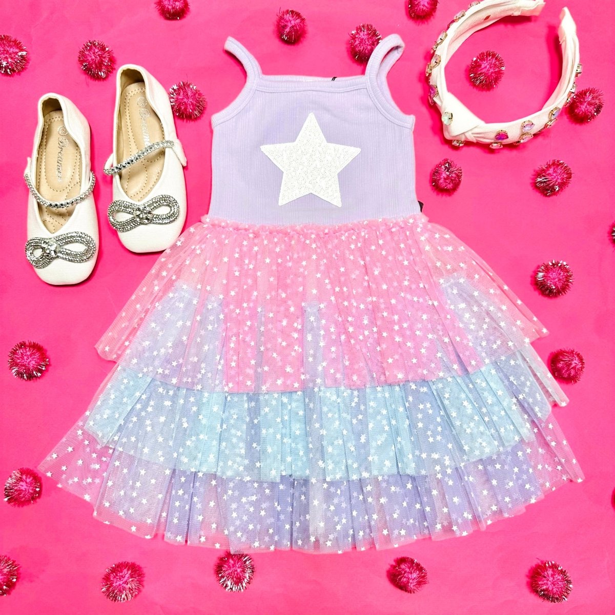STAR LAYERED TUTU DRESS for Girls - Sparkly Ballet Tutu Skirt for Dance Recital, Birthday Party & Photo Shoot - Soft Tulle Princess Dress for Toddler Kids 2-8 Years