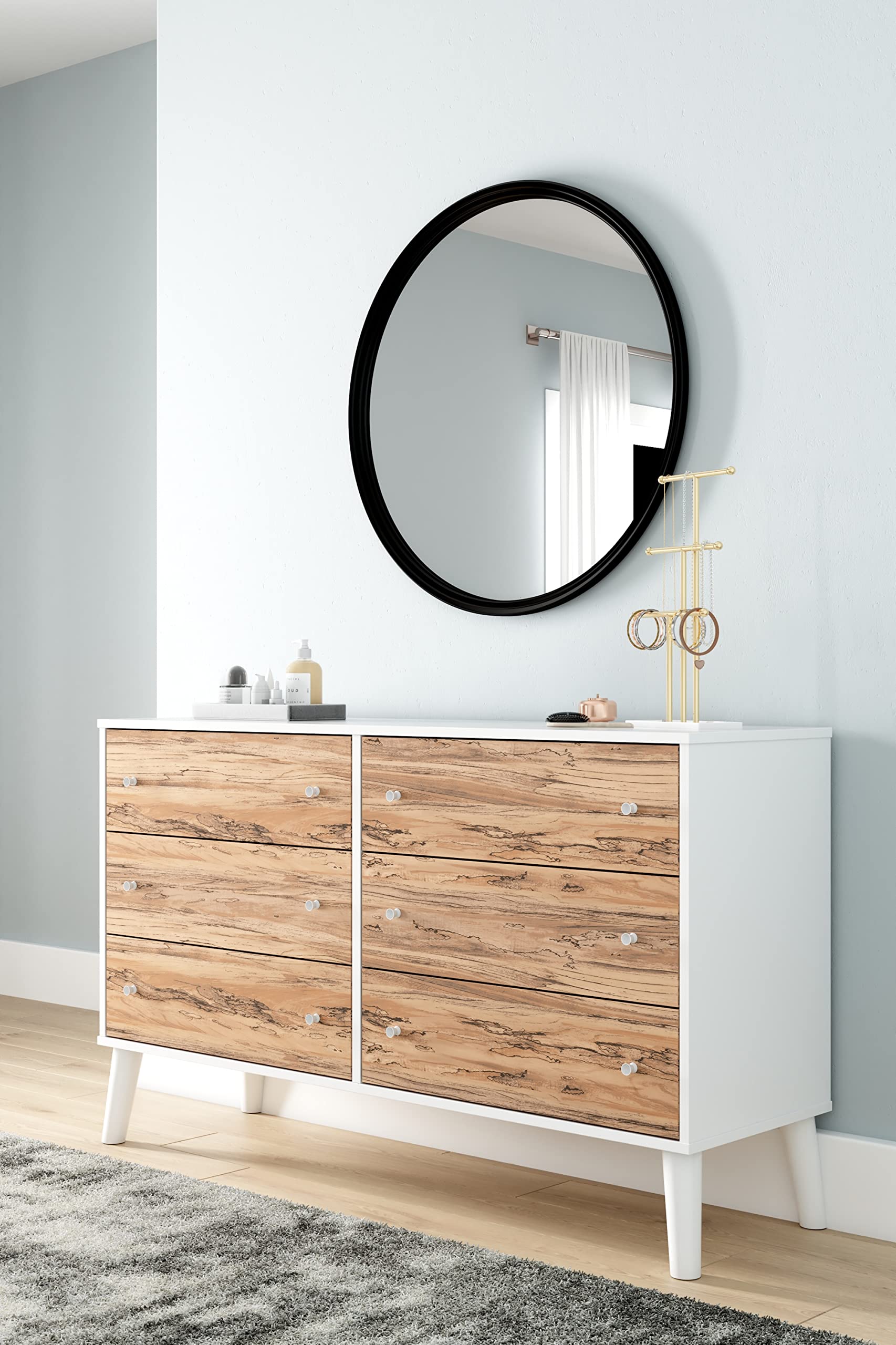 Signature Design by Ashley Piperton Scandinavian 6-Drawer Dresser - Two-Tone White Finish - Modern Bedroom Storage Solution for Home Organization & Decor