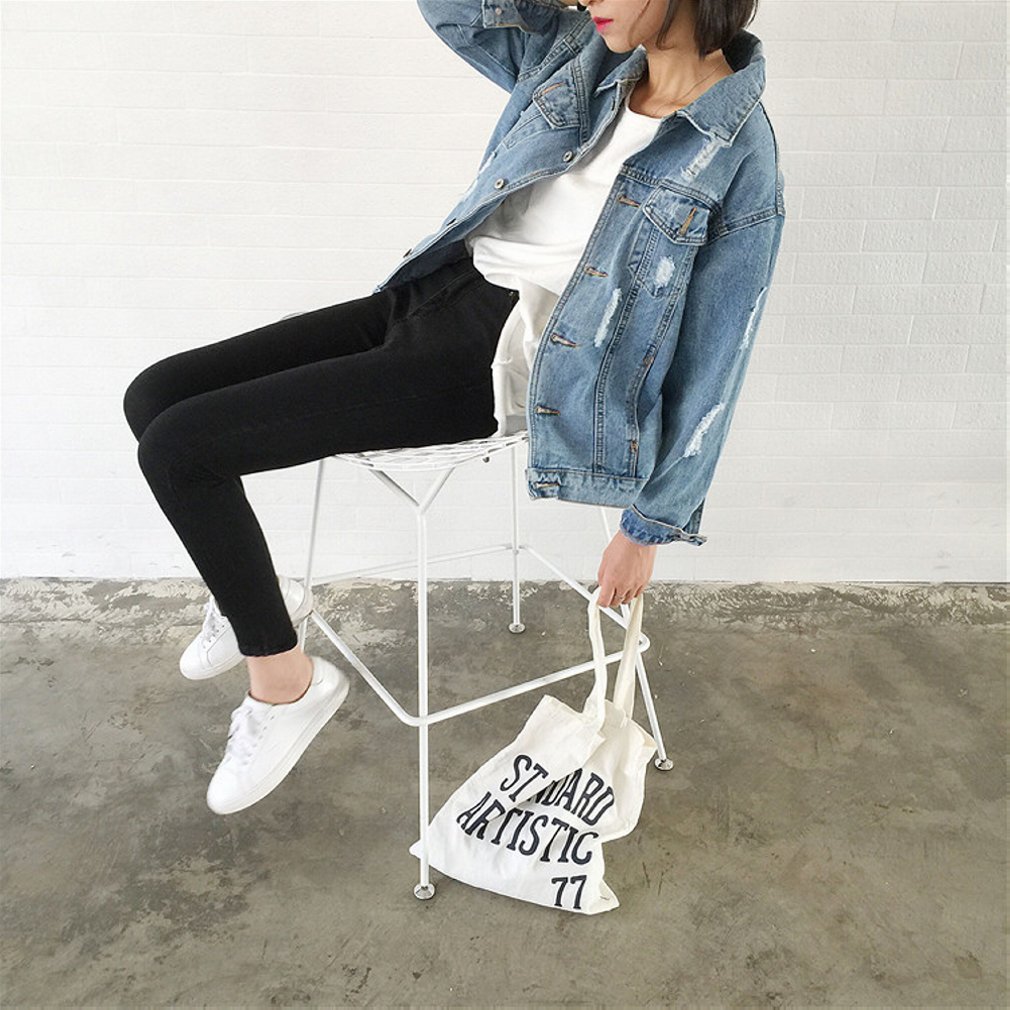 Women's Oversized Distressed Denim Jacket - Long Sleeve Boyfriend Style Loose Fit Jean Coat | Perfect for Casual Outfits, Streetwear & Layering in Fall/Winter