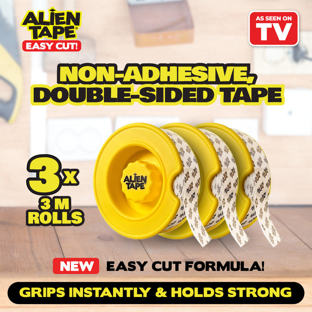 Alien Tape Non Adhesive Reusable Double Sided Tape - 3M Strong Hold, Washable & Residue-Free (3 Pack) - Perfect for Hanging Photos, Decor, and Organizing Without Damage