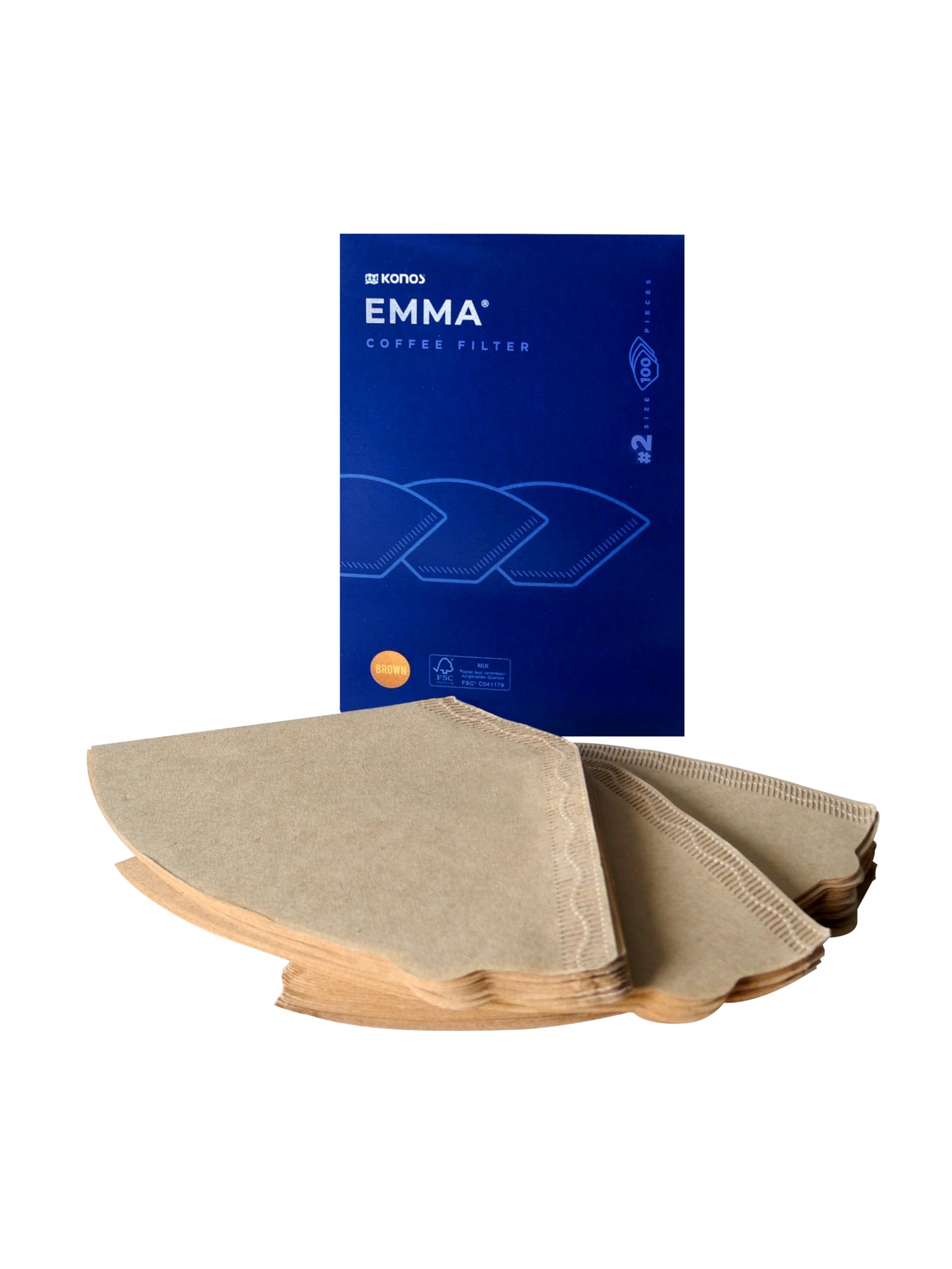 Unbleached Natural Cone-Shaped Coffee Filter Paper by Konos - Emma Series for American Coffee, 100-Pack (Makes Up to 2 Cups) | Perfect for Home Brewing, Office Use & Camping Trips