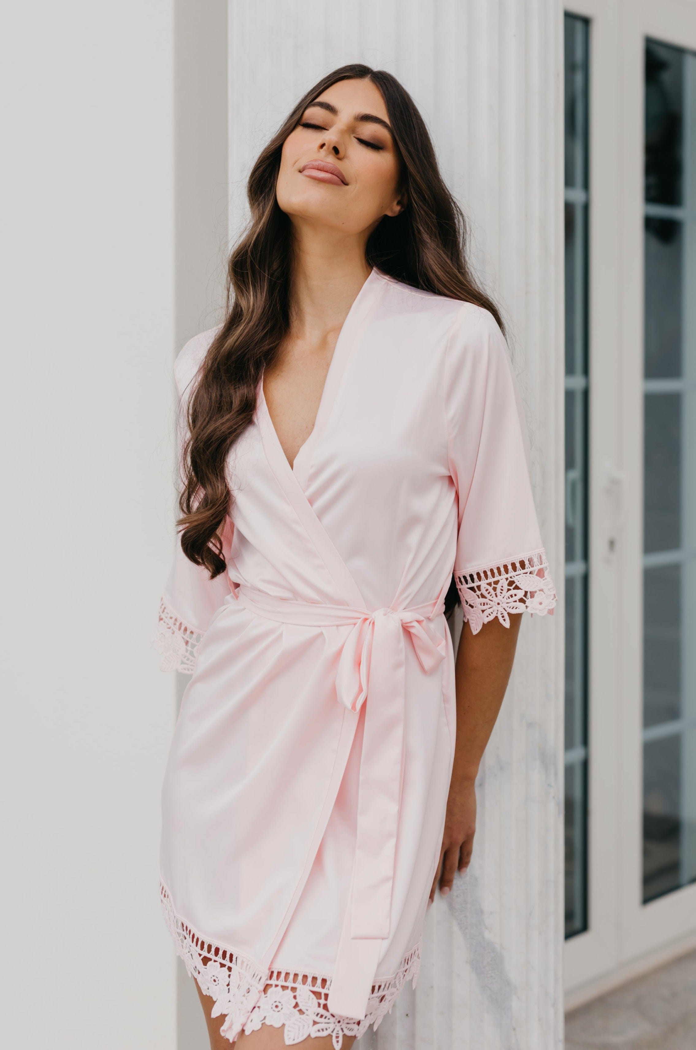 Lauren Lace Satin Robe for Women - Elegant Lace Trimmed Satin Bathrobe with Belt - Perfect for Bridal Shower, Spa Day, Honeymoon & Luxury Home Wear