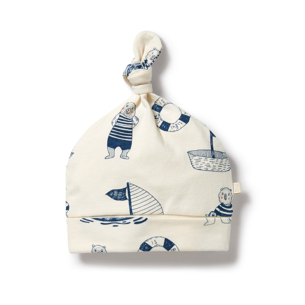 Nautical Bear Organic Cotton Knot Hat for Women & Men - Soft Beanie for Winter, Outdoor Activities & Casual Wear