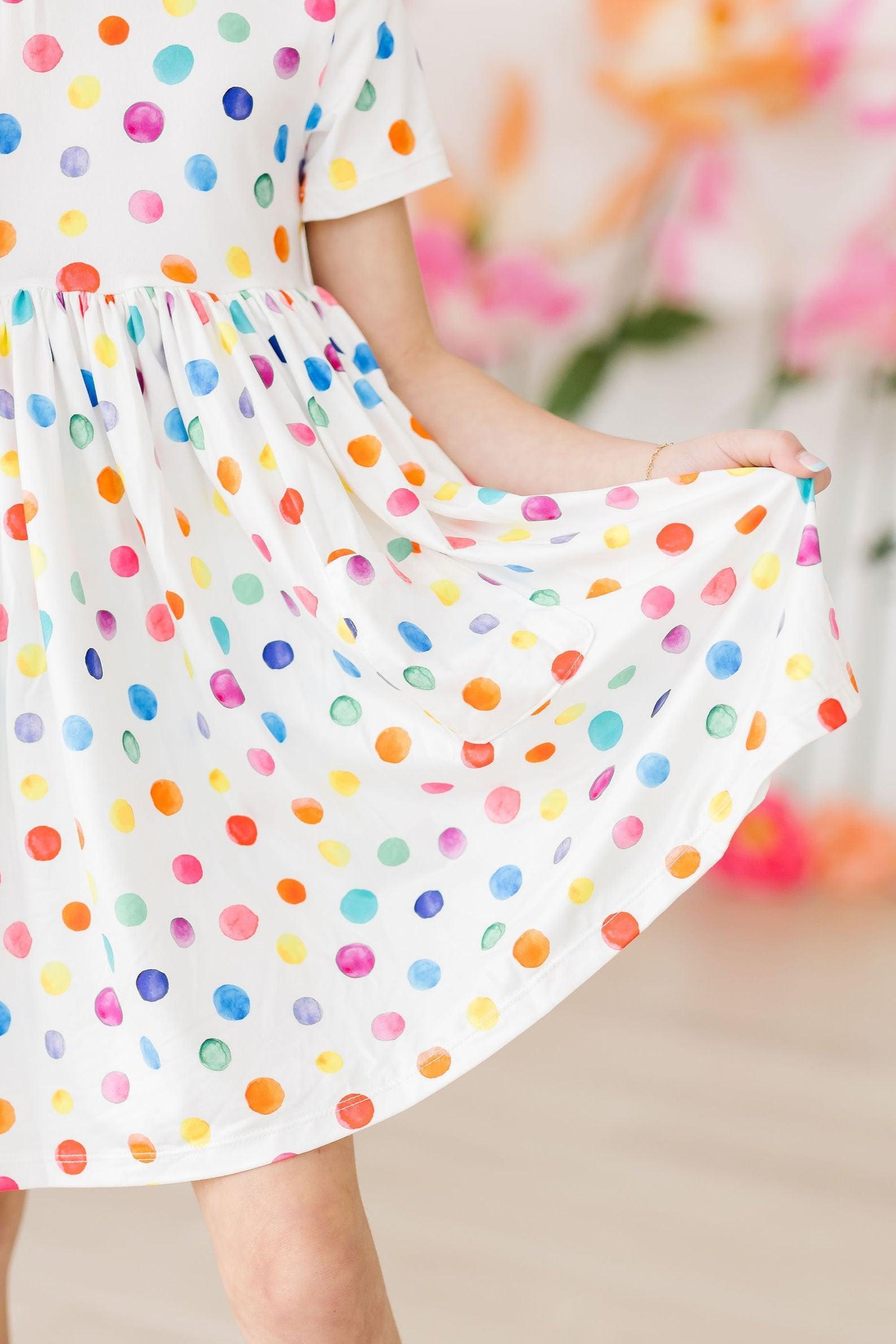 Colorful Polka Dot Short Sleeve Pocket Twirl Dress for Women - Perfect for Summer Parties, Weddings & Casual Outings
