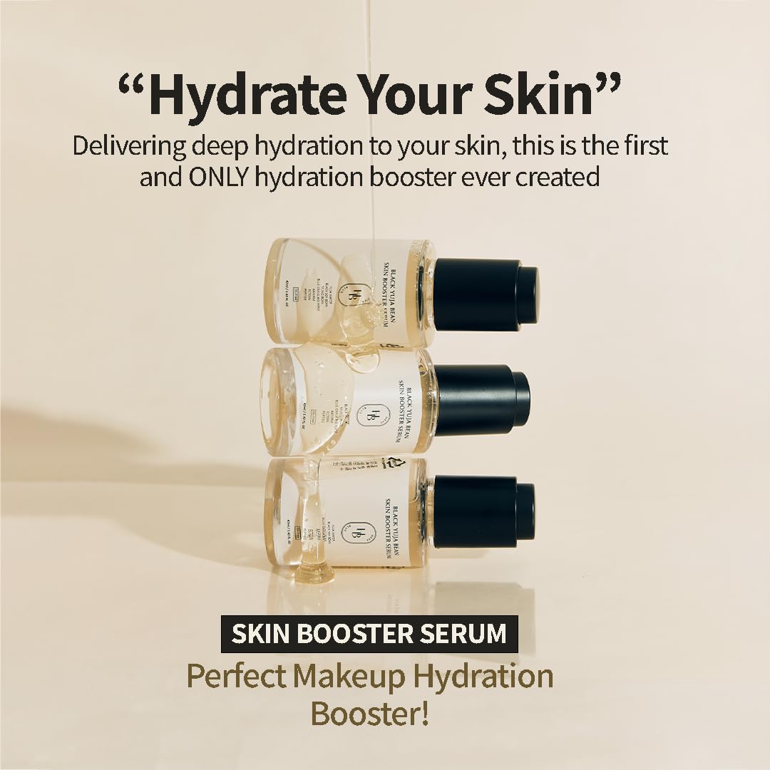 Black Yuja Bean Skin Booster Serum - Korean Moisturizing Face Serum for Sensitive Skin | Hypoallergenic, Deep Hydration, Vegan & Oil-Free Formula | Water-Soluble Collagen for Makeup Adherence | Perfect for Daily Skincare Routine & Nighttime Hydration