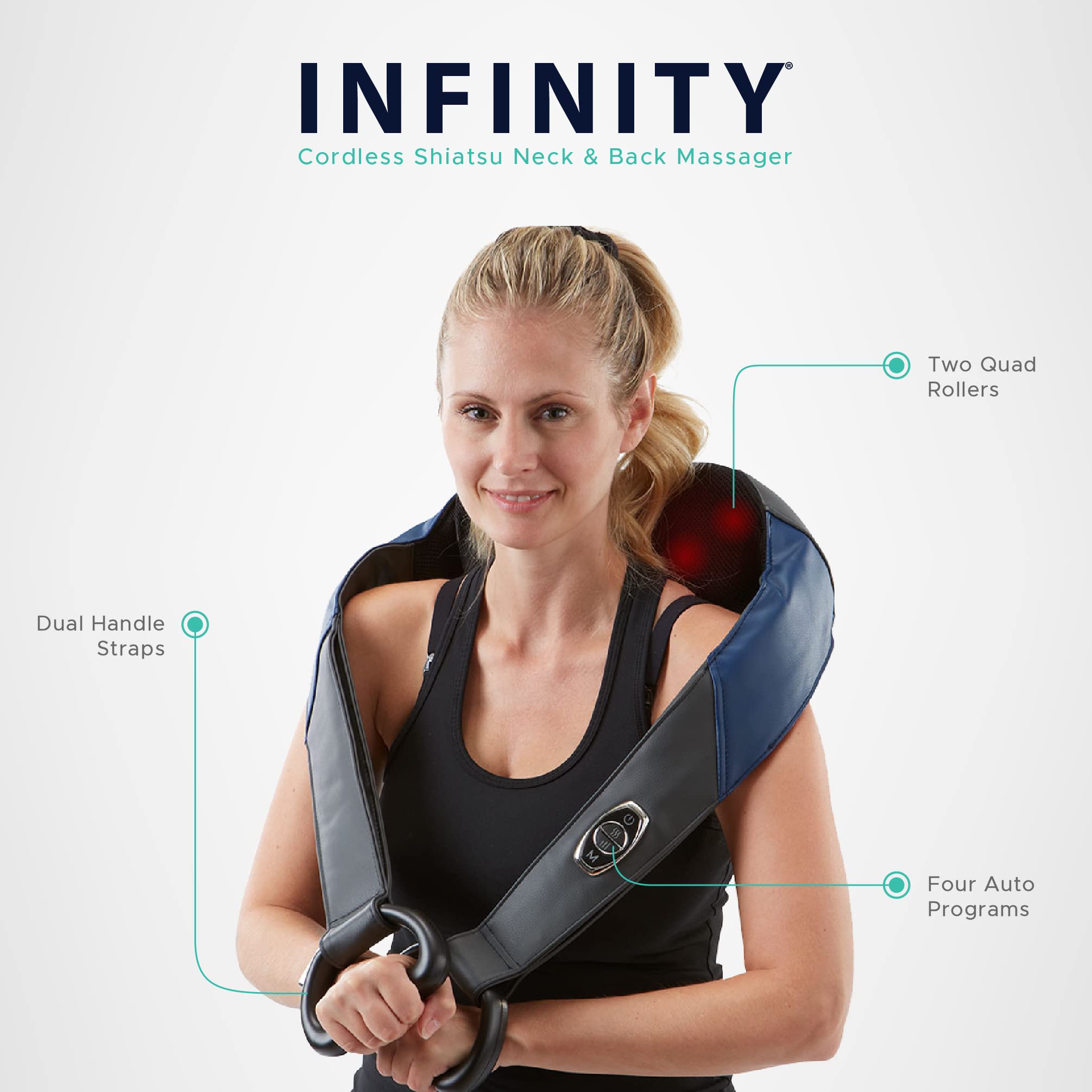 Rechargeable Cordless Shiatsu Massager for Neck, Shoulders & Back Pain Relief - 4 Massage Programs with Heat Therapy & Adjustable Speed - Perfect for Home, Office & Travel Use to Relax Stiff Muscles & Improve Wellness