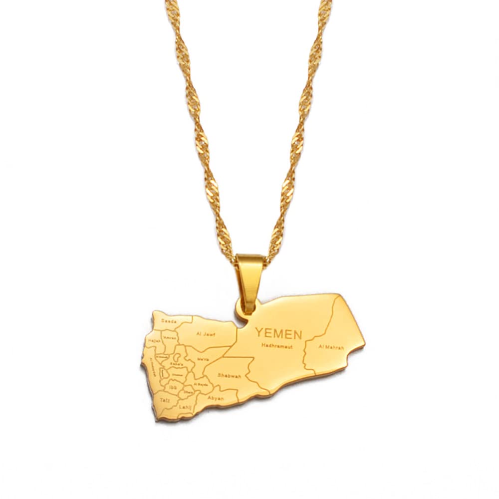 GKLDSFHUA Women's Yemen Map Necklace - Engraved City Name Pendant Jewelry, Perfect Gift for Yemeni Heritage & Travel Lovers | Ideal for Cultural Events, Birthday Presents & Anniversary Gifts