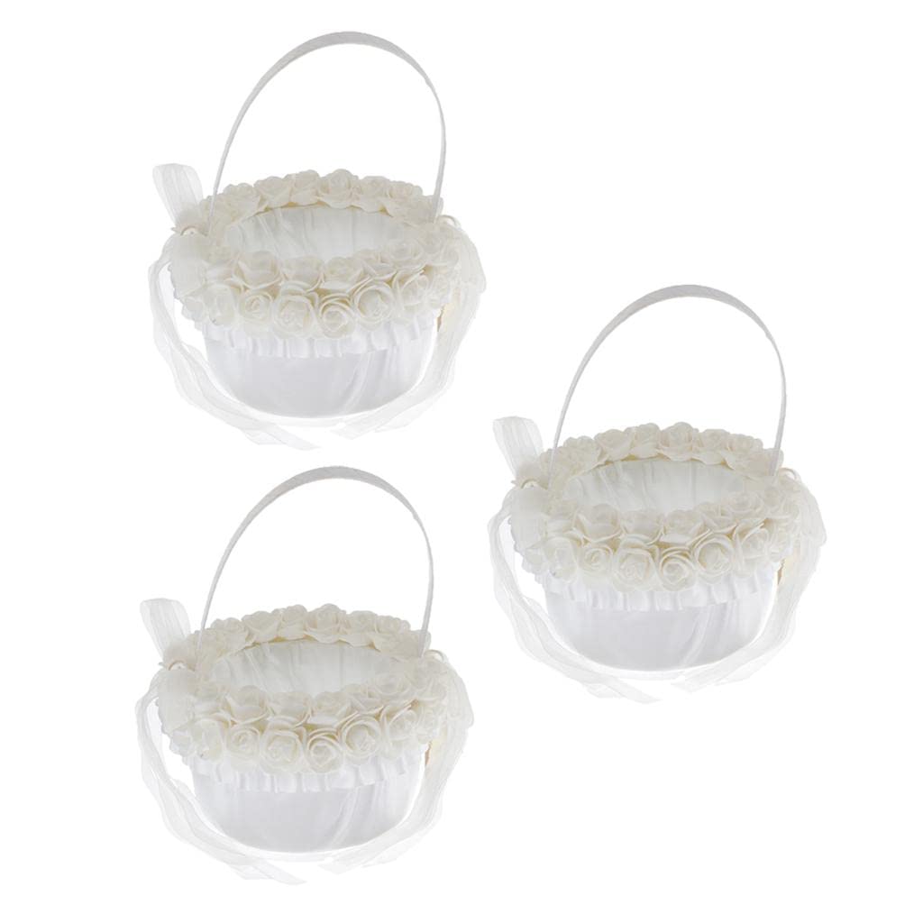 3Pcs White Flower Girl Baskets - Elegant Wedding Flower Petal Basket for Bridal Party, Flower Girls, and Ceremonies - Perfect for Weddings, Baby Showers, and Special Events