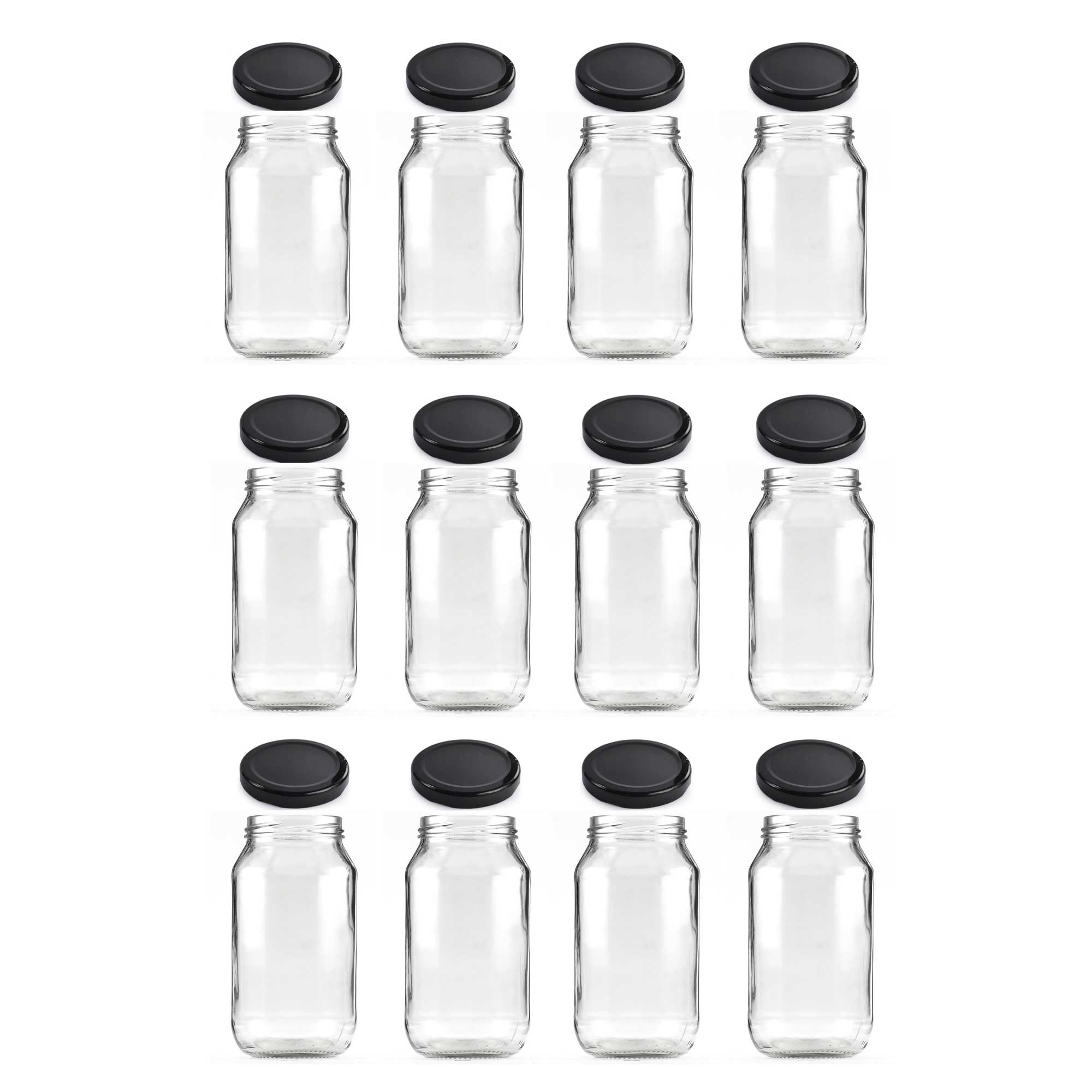 12-Pack 500ml Flint Glass Jars with Airtight Twist Lids - Round Food Storage Containers for Canning, Pickling, Meal Prep & Pantry Organization (Great for Jams, Spices & Dry Goods)