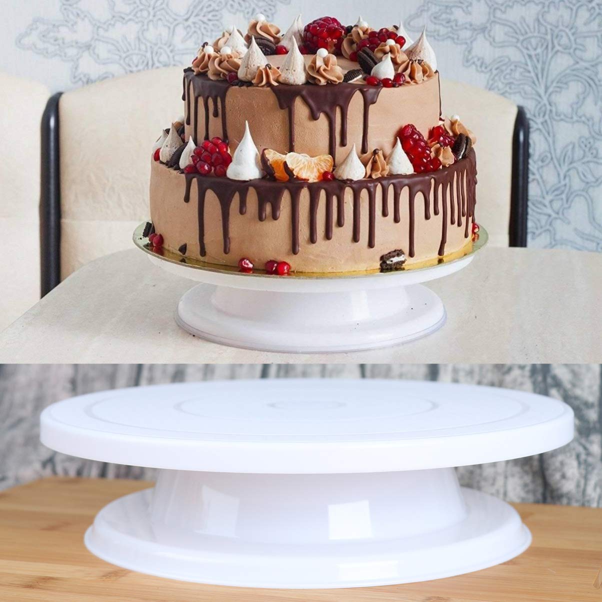 DOITOOL 12-Inch Rotary Cake Stand - 360° Revolving Cake Turntable for Decorating, Baking & Serving - Durable Stainless Steel Base for Smooth Rotation - Perfect for Birthday, Wedding & Party Cakes