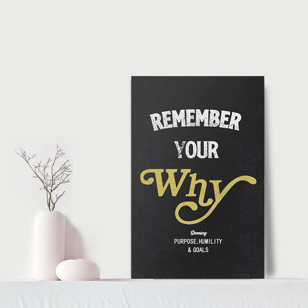 Inspirational Office Wall Art - 'Remember Your Why' Motivational Quotes for Goals & Humility, Black & White Framed Decor (12x16 Inch) - Perfect for Office, Classroom, or Home Workspace