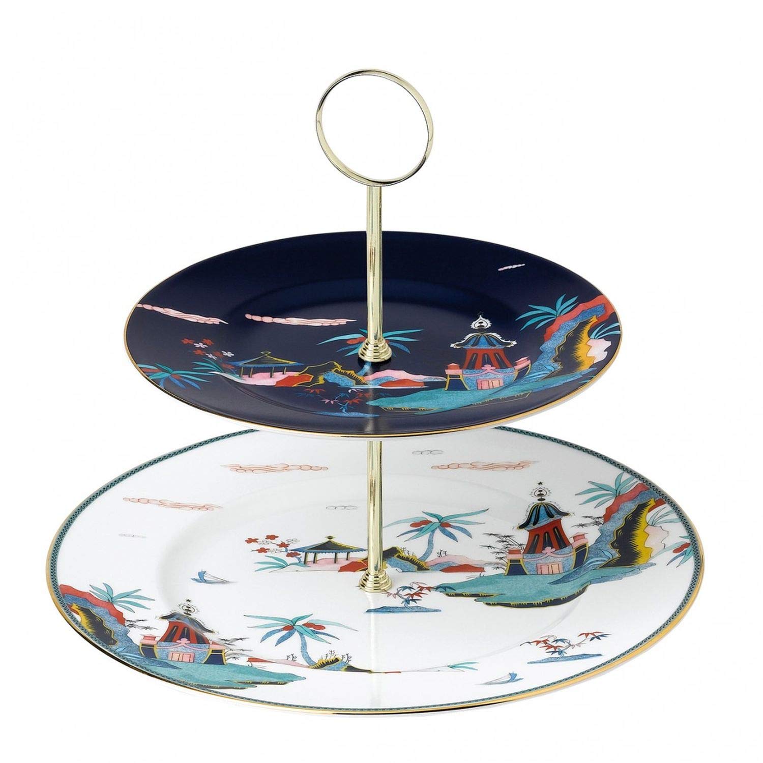 Wedgwood Wonderlust Two-Tier Blue Pagoda Cake Stand | Elegant Dessert Display for Weddings, Afternoon Tea & Special Occasions