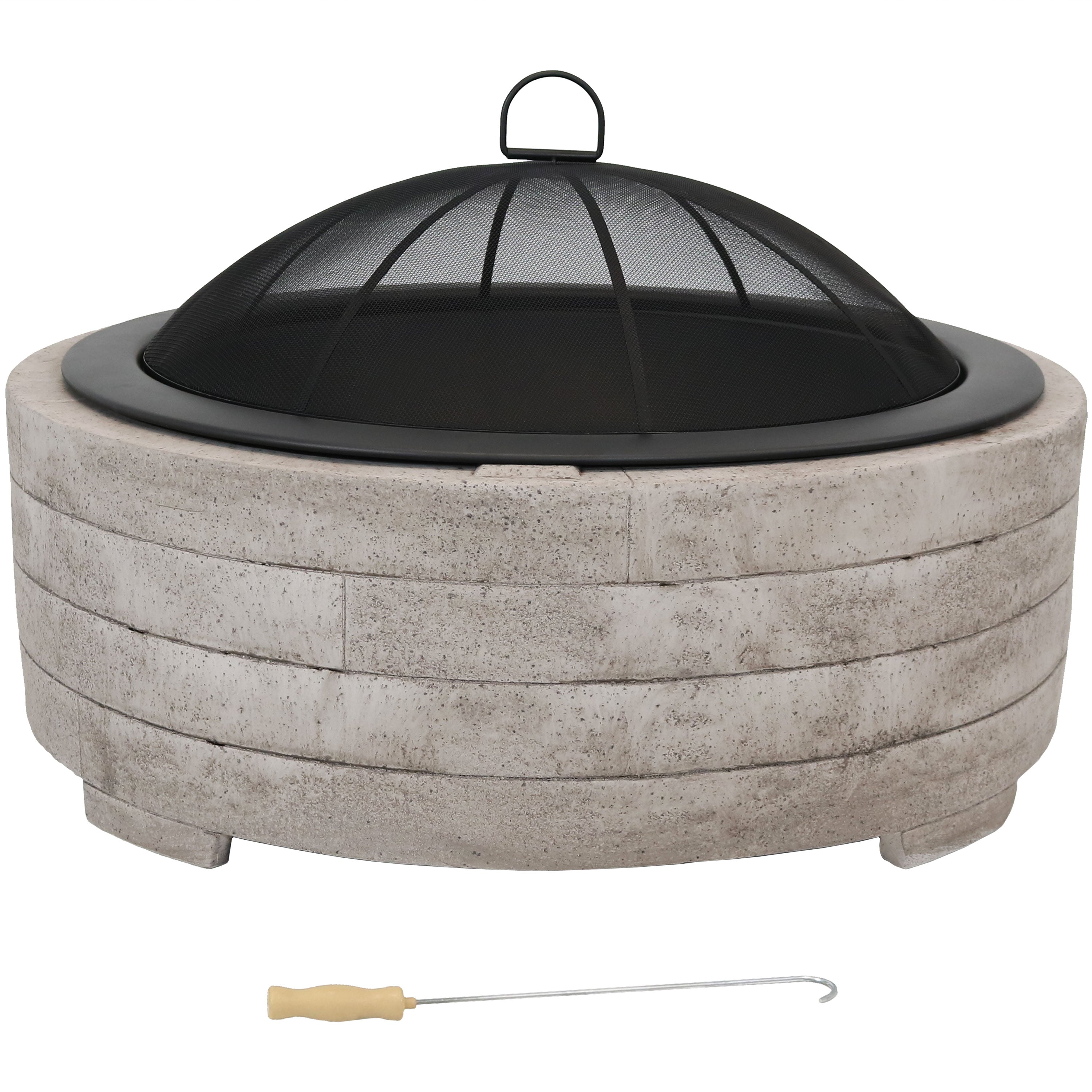 Sunnydaze 35-Inch Faux Stone Fire Pit Ring with Spark Screen - Outdoor Patio, Backyard, Camping Fire Pit Accessory for Garden & Deck