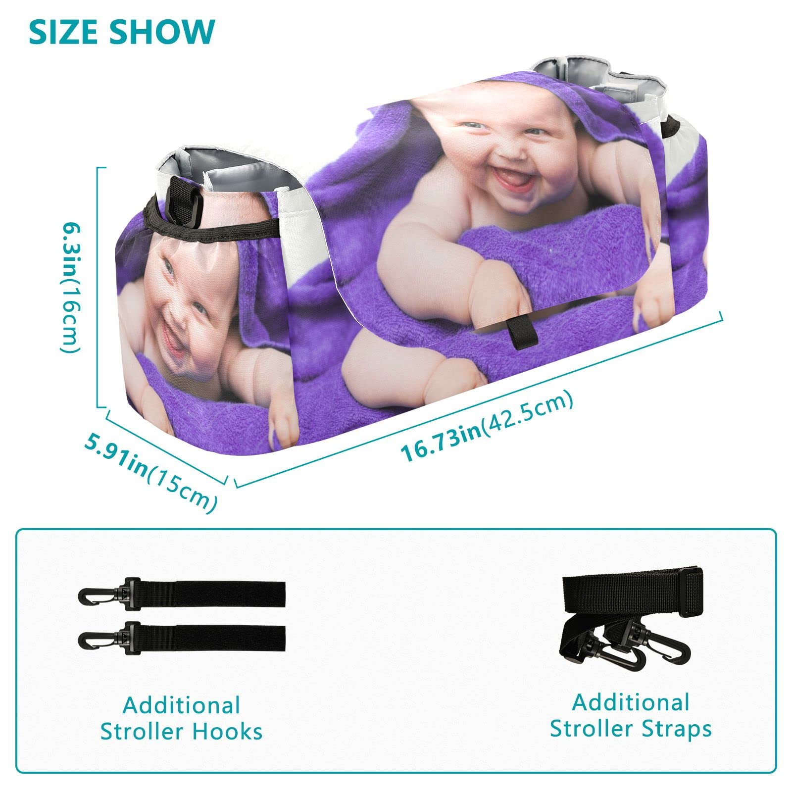 Customized Universal Stroller Organizer with 2 Cup Holders & Detachable Shoulder Strap - Personalized Baby Stroller Bag for Bottles, Diapers, Phones & Essentials | Perfect for On-the-Go Parents & Daily Strolls