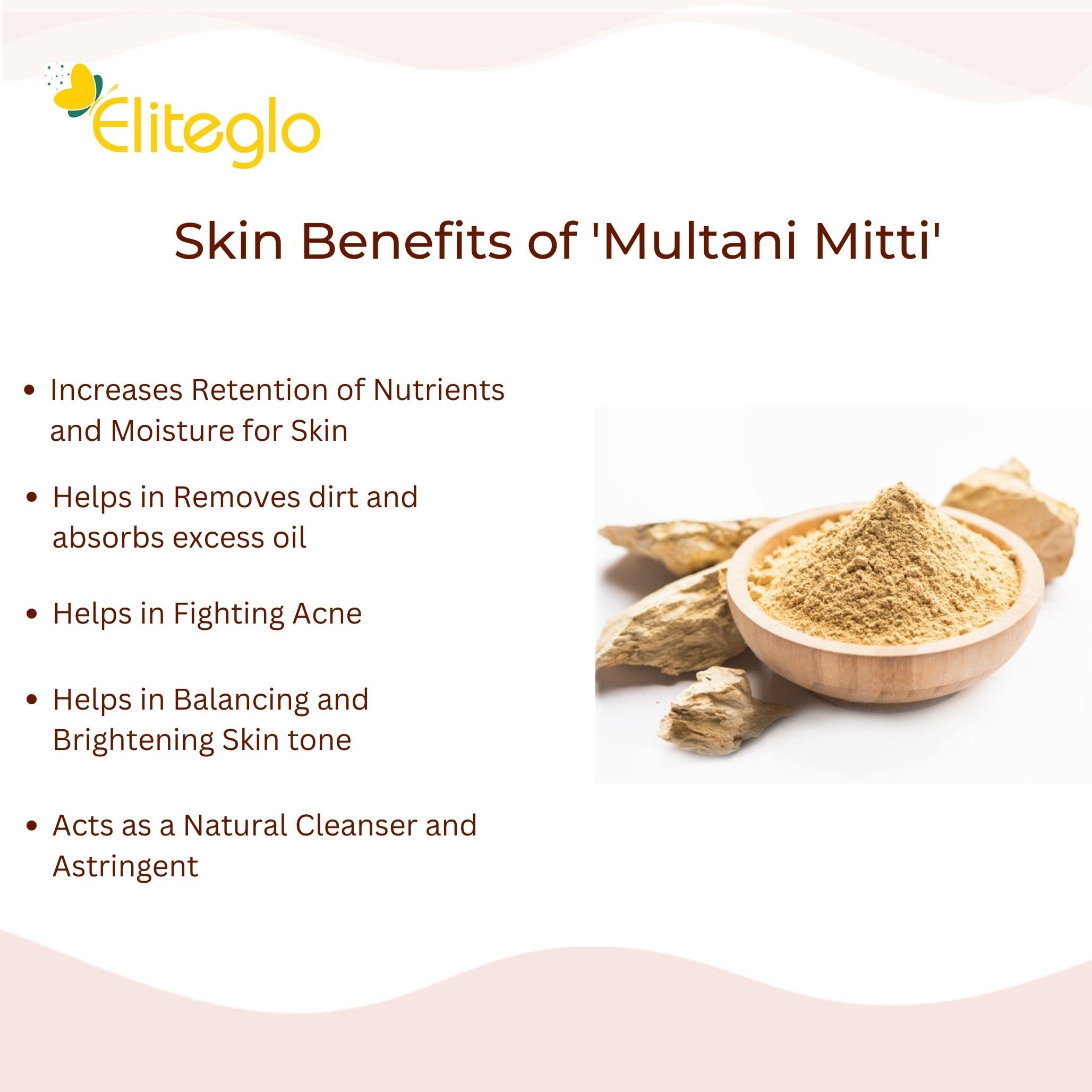 ELITEGLO Multani Mitti Soap for Smoother Skin - 100g Each (Pack of 5) | Natural Clay Face & Body Cleanser | Exfoliating & Brightening for Glowing Skin | Perfect for Daily Skincare Routine & Spa Treatments