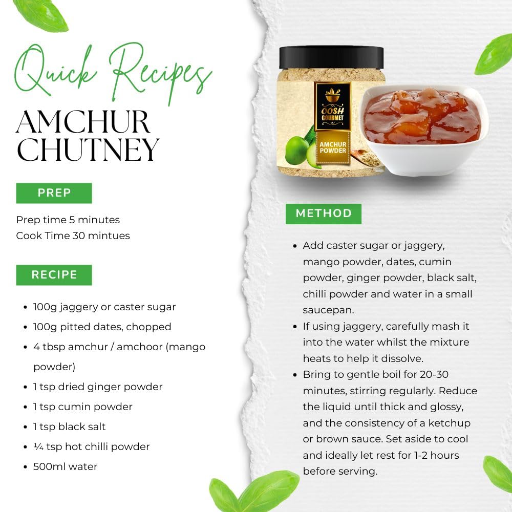 OOSH Amchur Powder 250g - Premium Dry Mango Powder for Cooking | Natural Sour Spice | Indian Kitchen Essential | Amchoor Khatai Powder | Perfect for Curries, Chutneys & Pickles | Glass Jar Packaging