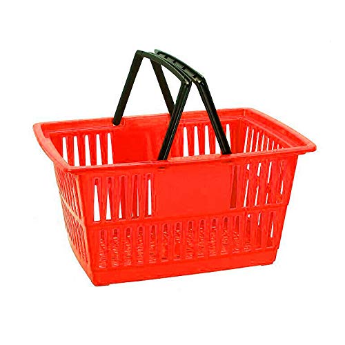 Red Plastic Shopping Baskets - Medium Grocery & Retail Totes (18