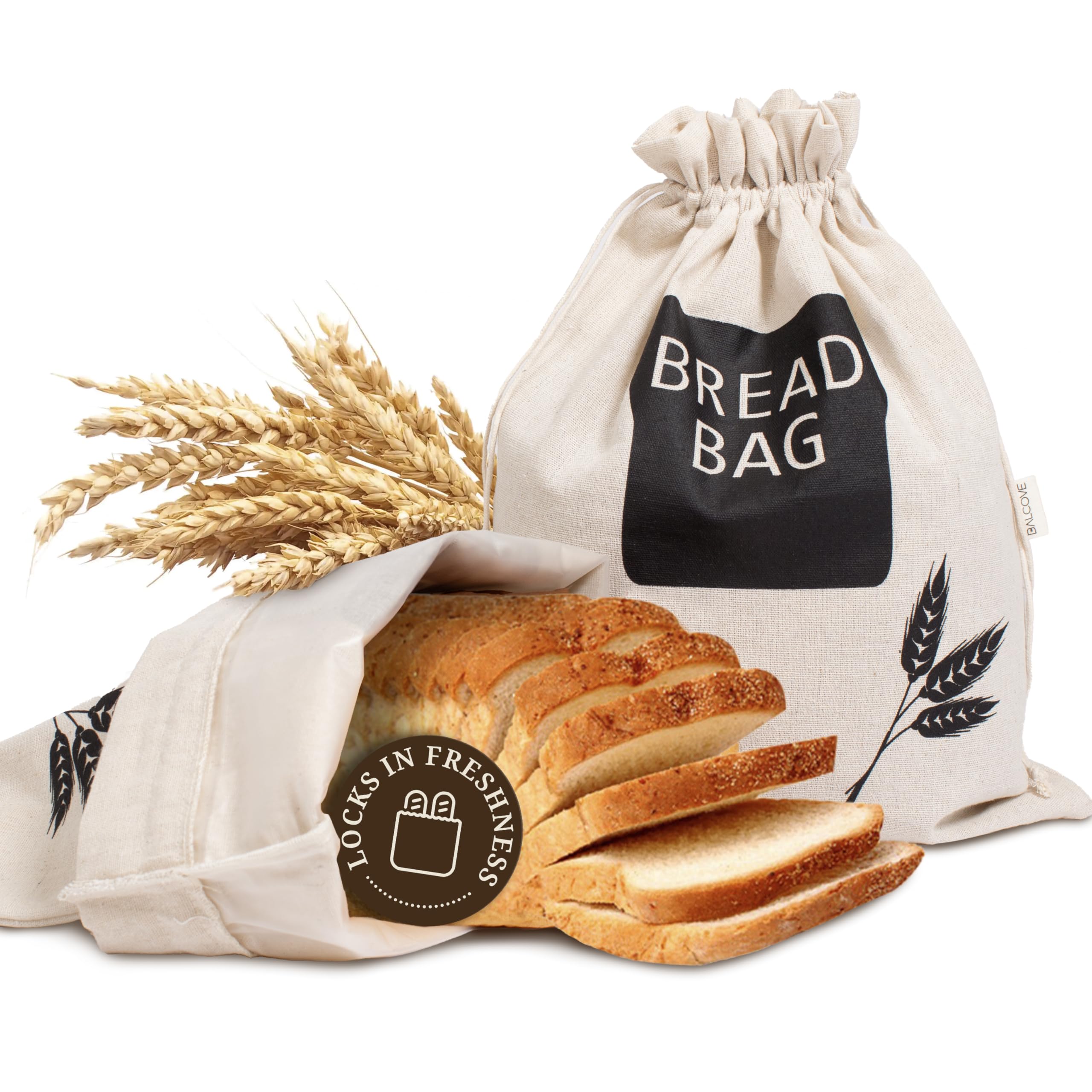2 Pack Reusable Linen Bread Bags with Plastic Lining - XL 17