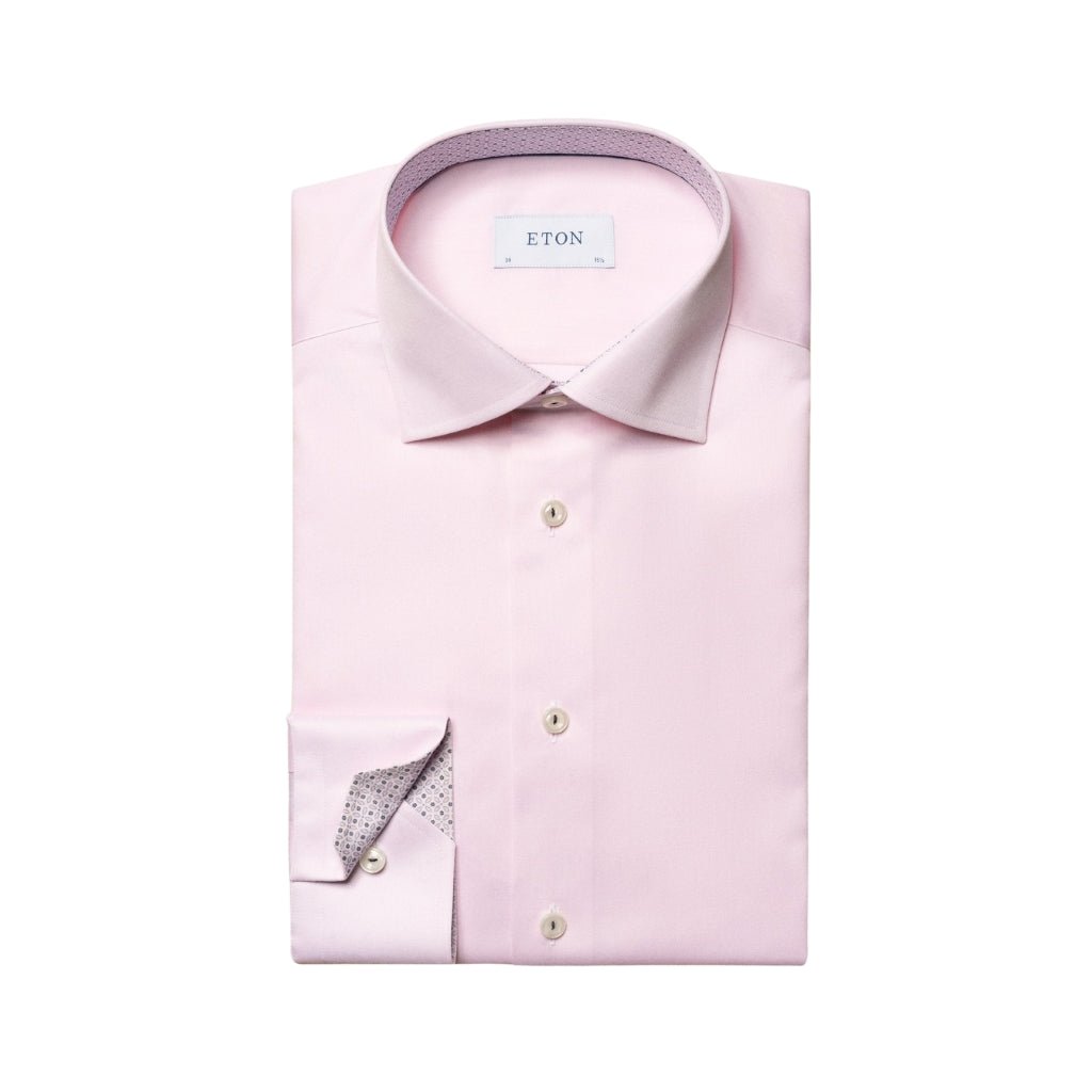 ETON Men's Geometric Twill Long Sleeve Dress Shirt - Classic Fit, Single Cuff, Pink - Perfect for Business Casual, Office Wear & Formal Occasions