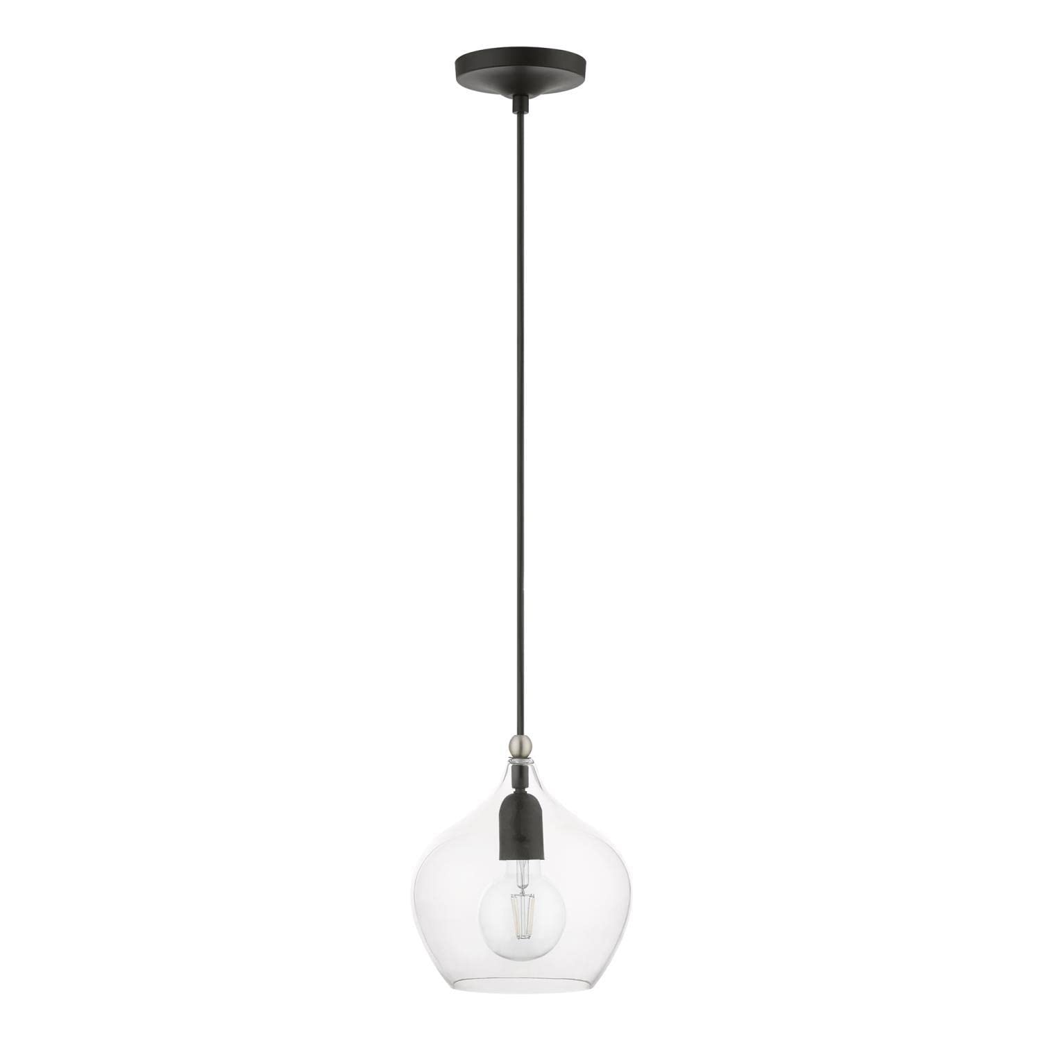 Livex Lighting 49088-04 Aldrich Black Pendant Light with Brushed Nickel Accent - Modern Hanging Fixture for Dining Room, Kitchen Island or Entryway