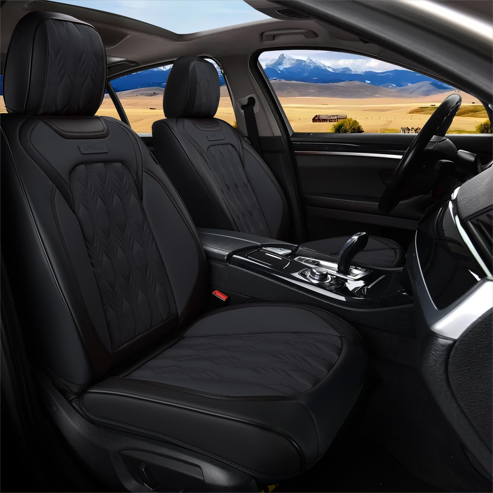 Premium Nappa Leather Car Seat Covers Full Set - Waterproof Luxury Seat Protector with Embossed Pattern, Universal Fit for Most Vehicles (Black) - Perfect for Daily Commute, Road Trips & Protecting Your Car Interior