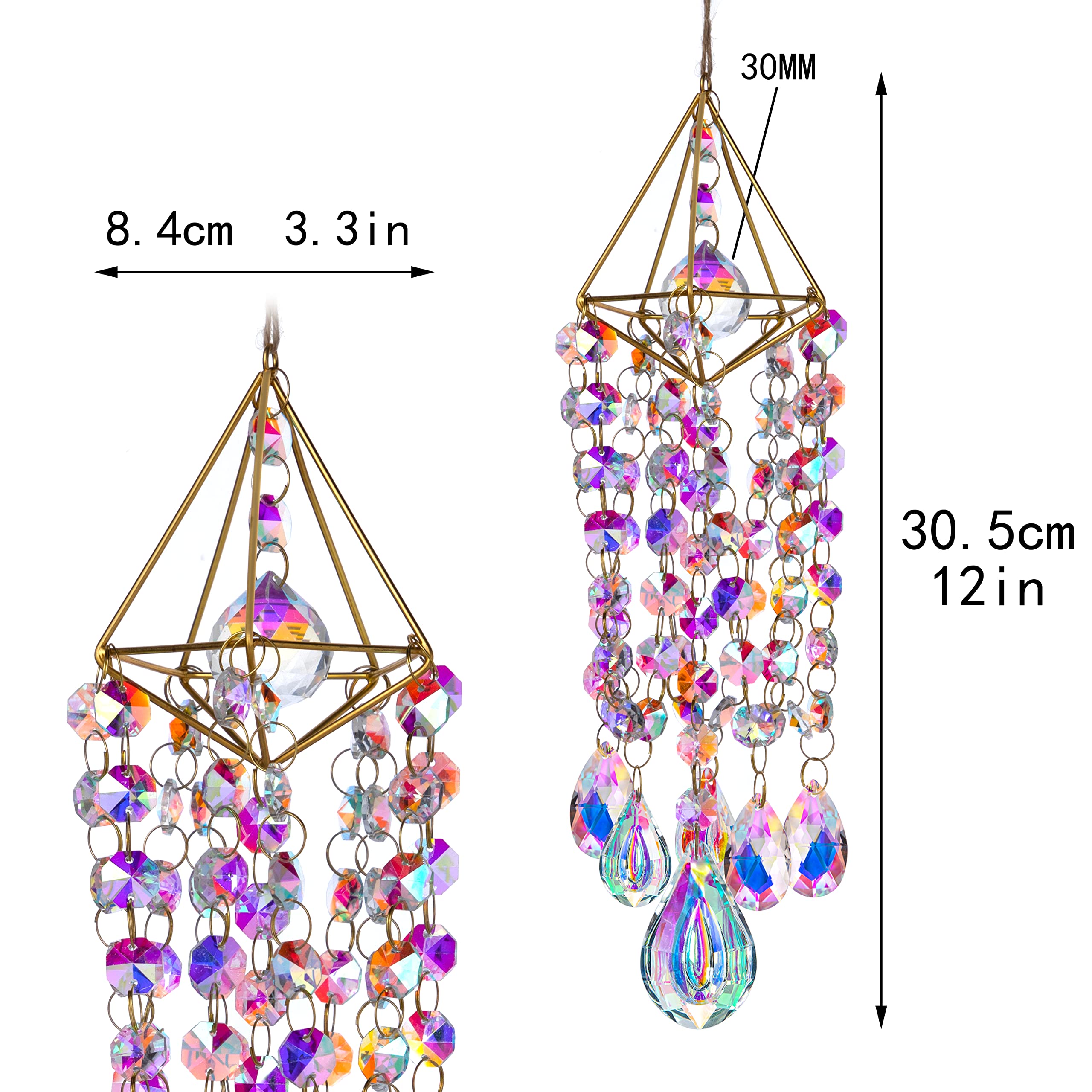 Handmade Gold Plated Crystal Suncatchers for Windows - Rainbow Maker Wind Chime Style Garden Decor for Indoor & Outdoor Use | Perfect for Living Room, Bedroom, Patio, and Gift Giving