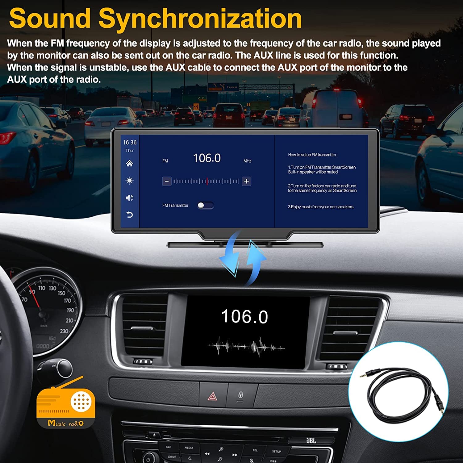 10.26 Inch Wireless CarPlay Monitor with Bluetooth & Android Auto - 2K+1080P Dual Camera Car DVR with HD Backup Display - Perfect for Safe Driving & Parking Assistance
