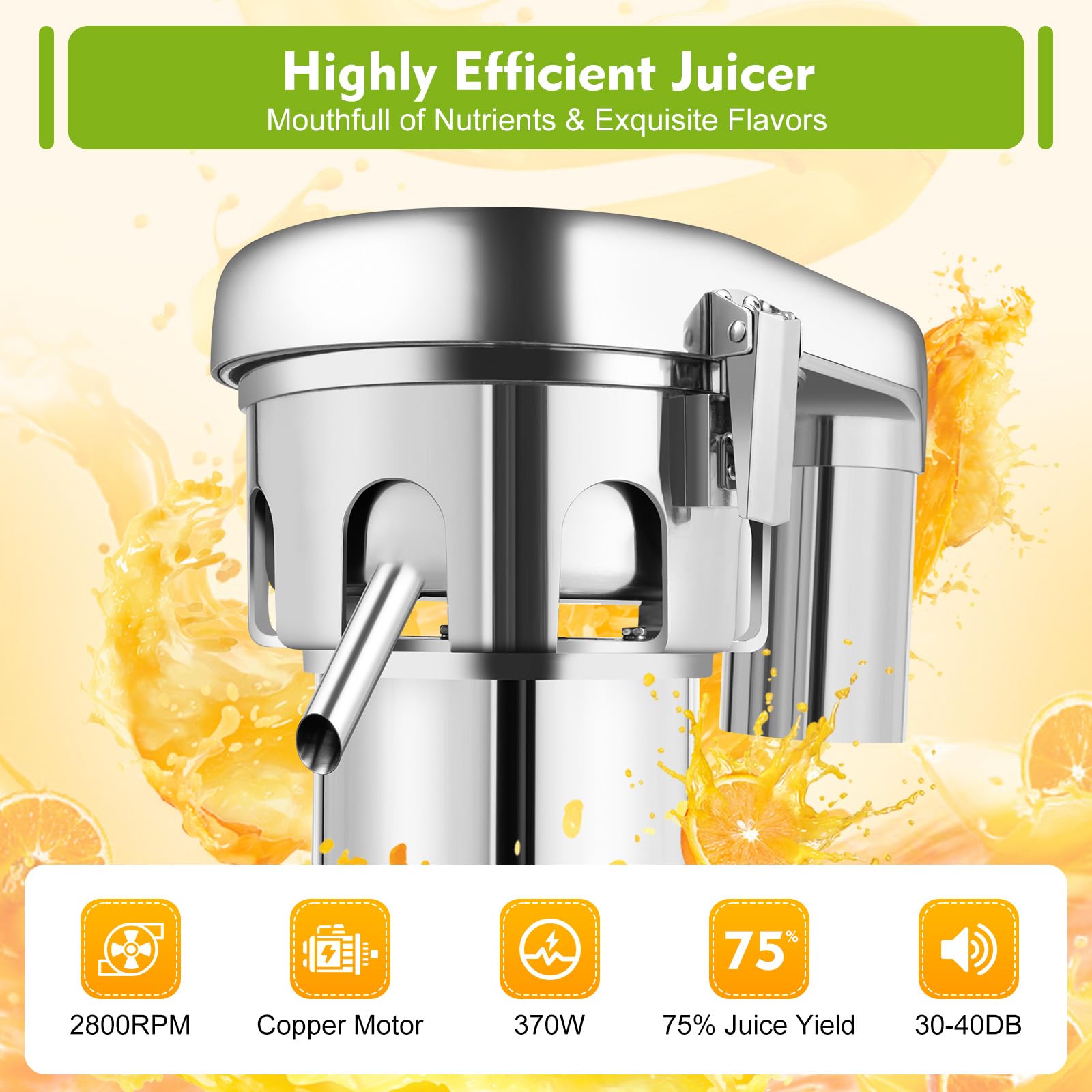 Commercial Heavy Duty 370W Electric Fruit and Vegetable Juice Extractor - Centrifugal Juicer Machine for Home & Restaurant Use - Perfect for Smoothies, Detox Drinks, and Healthy Juicing