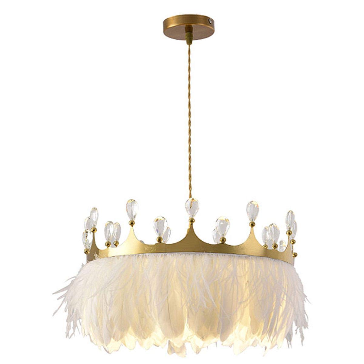 Fulesi 45CM White Feather Chandelier - Modern Nordic Pendant Light Fixture for Bedroom, Living Room & Girls Room - Elegant Ceiling Lighting for Home Decor & Wedding Venues