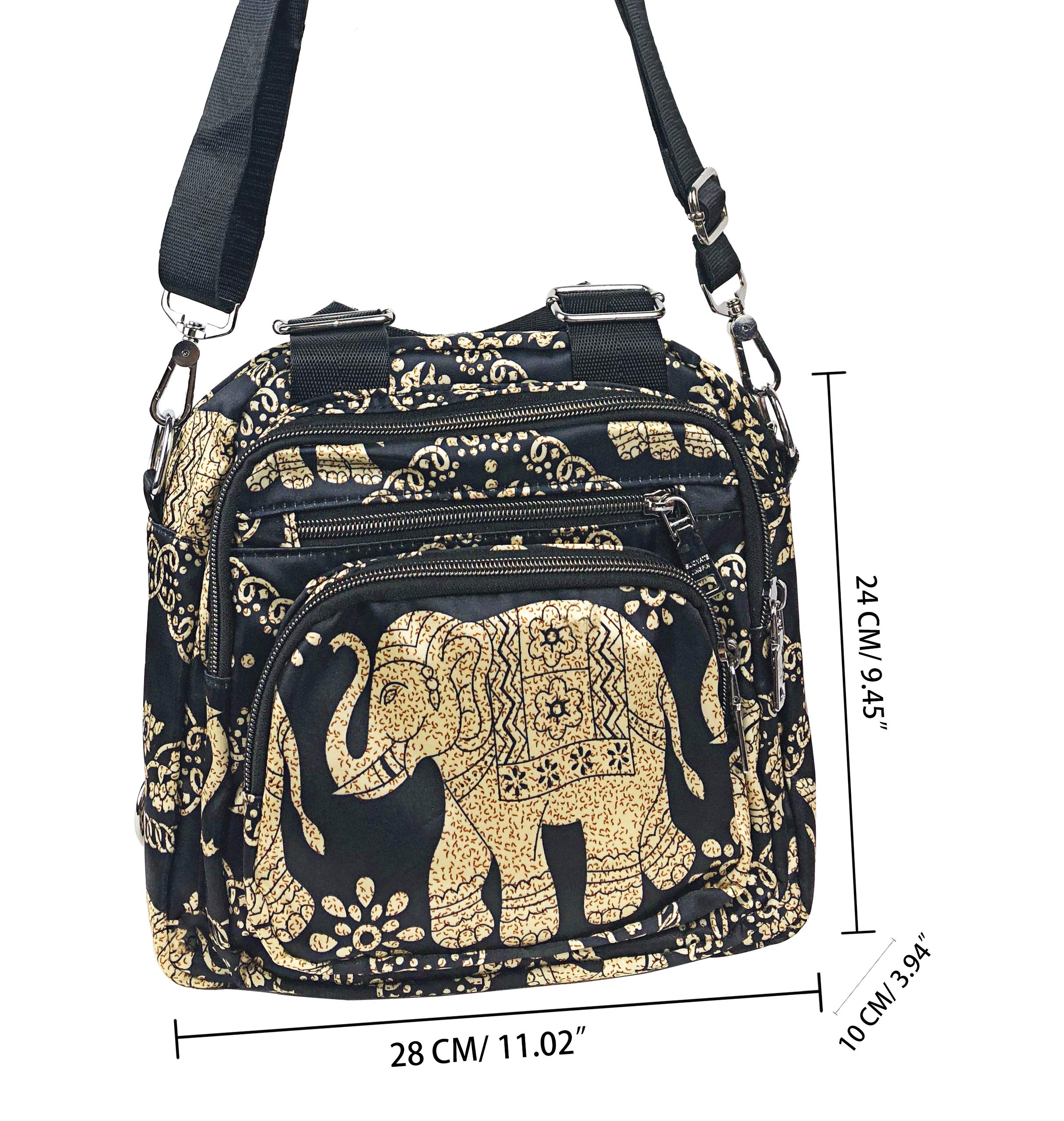 Stylish Women's Crossbody Bag with Multiple Pockets - Bohemian Elephant Print Nylon Shoulder Purse for Everyday Use, Travel & Shopping