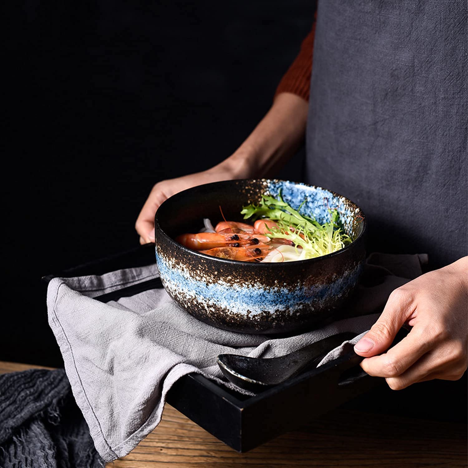 Japanese Style Ceramic Ramen Bowl - 50oz Large Capacity Vintage Noodle Bowl with Chopsticks & Spoon, Perfect for Ramen, Udon, Pho, Salad & Soup - Ideal for Home Dining, Restaurant Use & Gift Giving