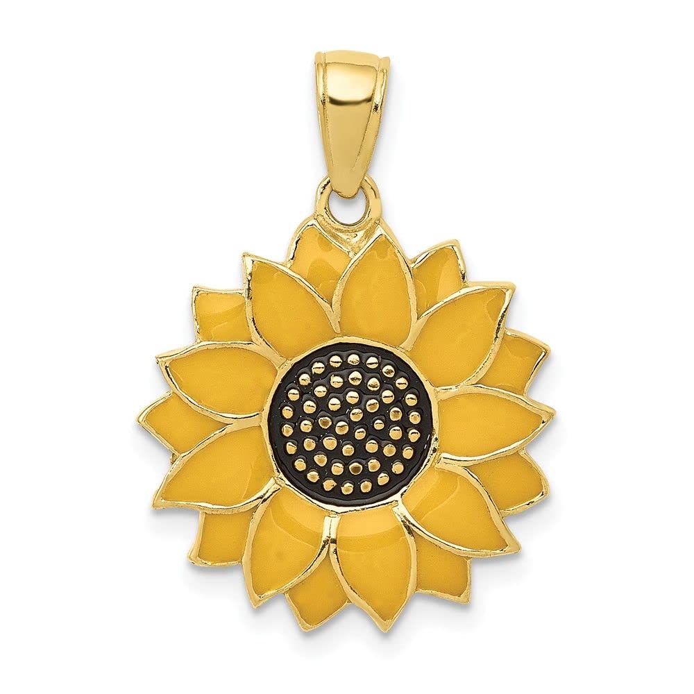 10K Yellow Gold Enameled Sunflower Pendant Necklace - Elegant Floral Jewelry for Women, Gift for Mom, Birthday, Anniversary | Perfect for Everyday Wear, Date Nights & Special Occasions