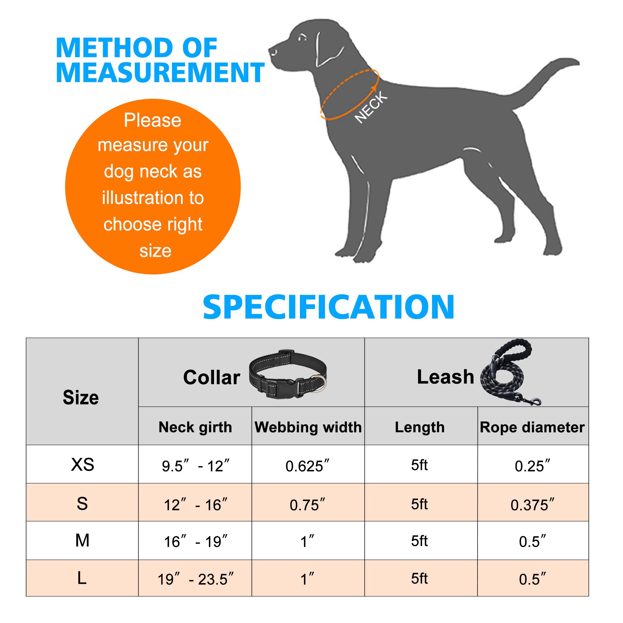 Reflective Adjustable Nylon Dog Collar with Soft Neoprene Padding - Breathable & Comfortable for Small, Medium & Large Dogs - Black Collar & Leash Set (Pack of 1) - Perfect for Night Walks, Training & Outdoor Adventures