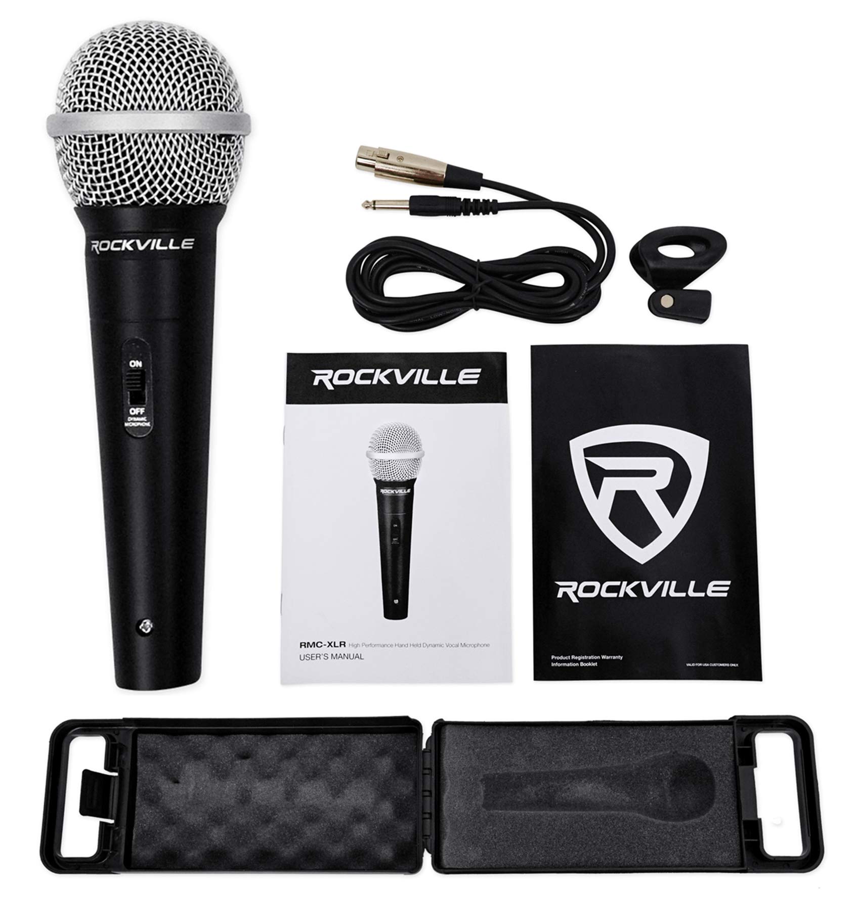 Rockville 4-Pack RMC-XLR Dynamic Cardioid Professional Metal Microphones with XLR Cable - Perfect for Live Performances, Studio Recording & Podcasting