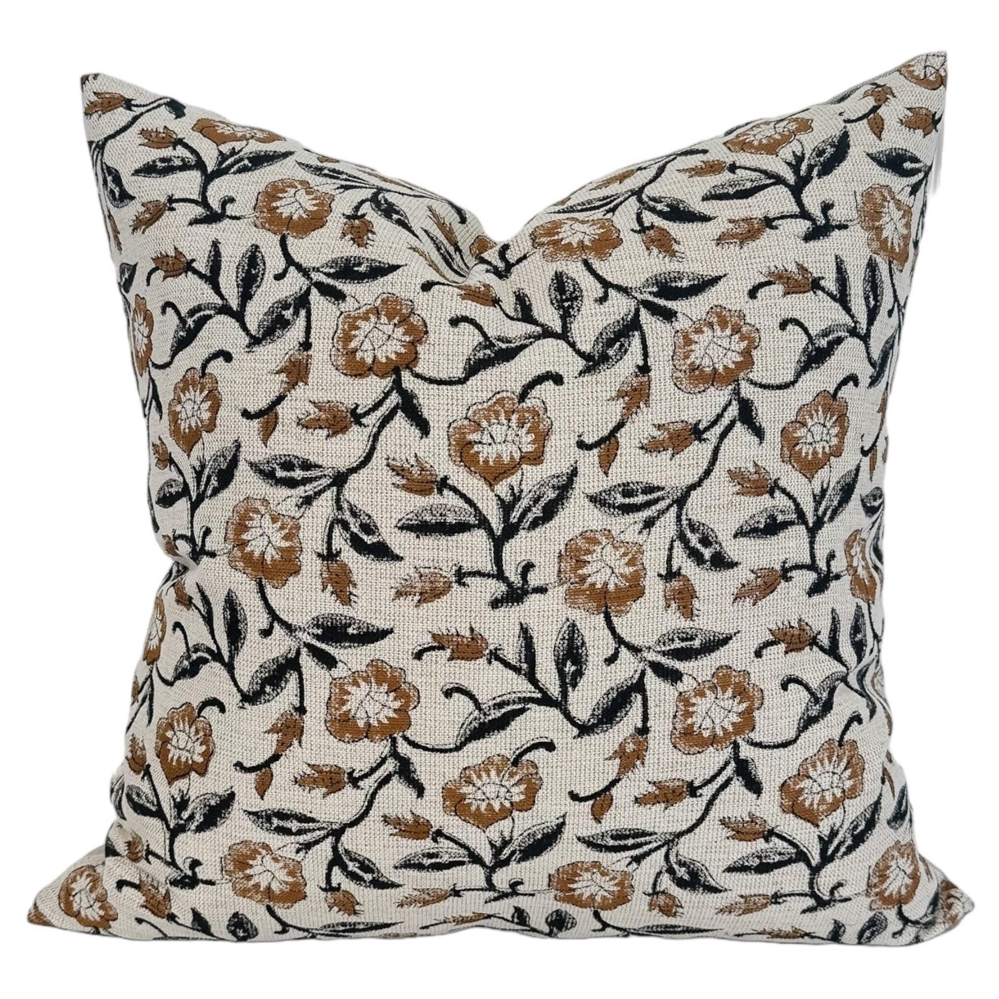 Designer Monterey Hazel Mustard Floral Pillow Cover - Bohemian Home Decor for Living Room, Bedroom, Sofa & Couch - Soft Cotton Throw Pillow Case 18x18 Inches